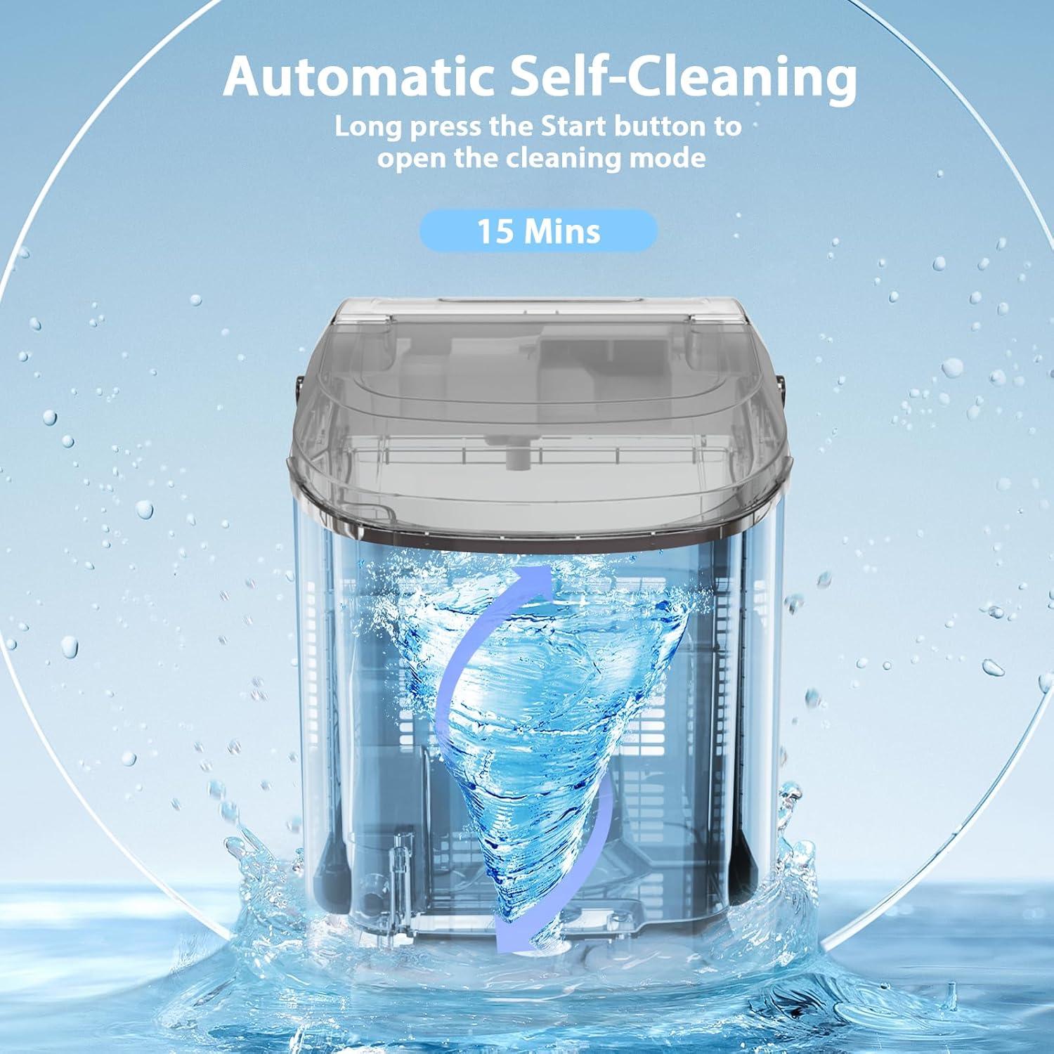 White Portable Countertop Nugget Ice Maker with Self-Cleaning