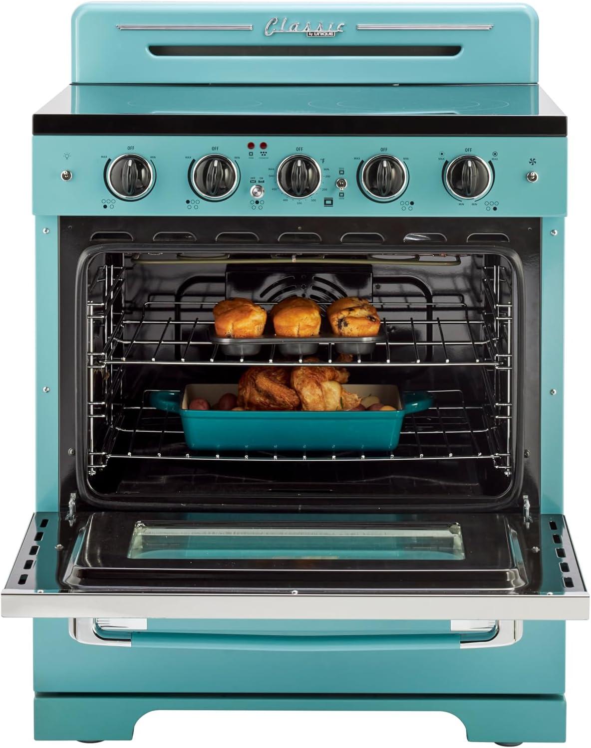 Classic Retro 30" 5 Element 3.9 cu. ft. Freestanding Electric Glass Top Range with Convection Oven