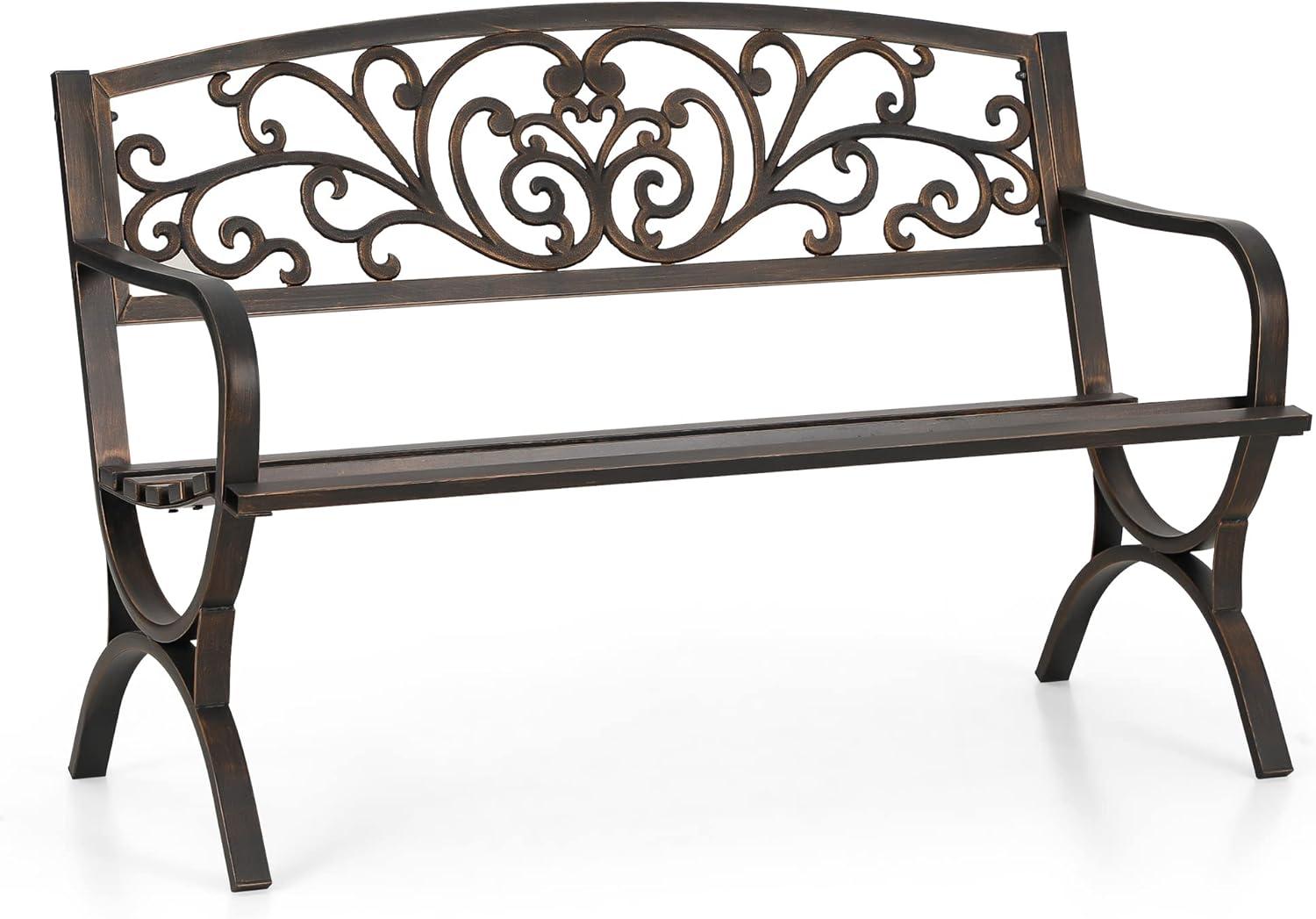 Bronze Cast Iron Floral Design Outdoor Garden Bench