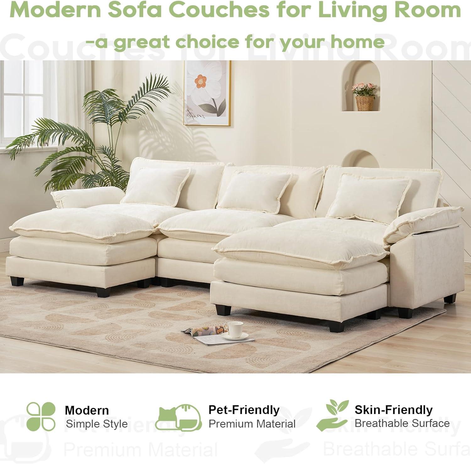 Carbaugh 154" Oversized U Shaped Sectional Sofa, Comfy Cloud Couch Deep Sectional Sofa with Ottomans for Living Room