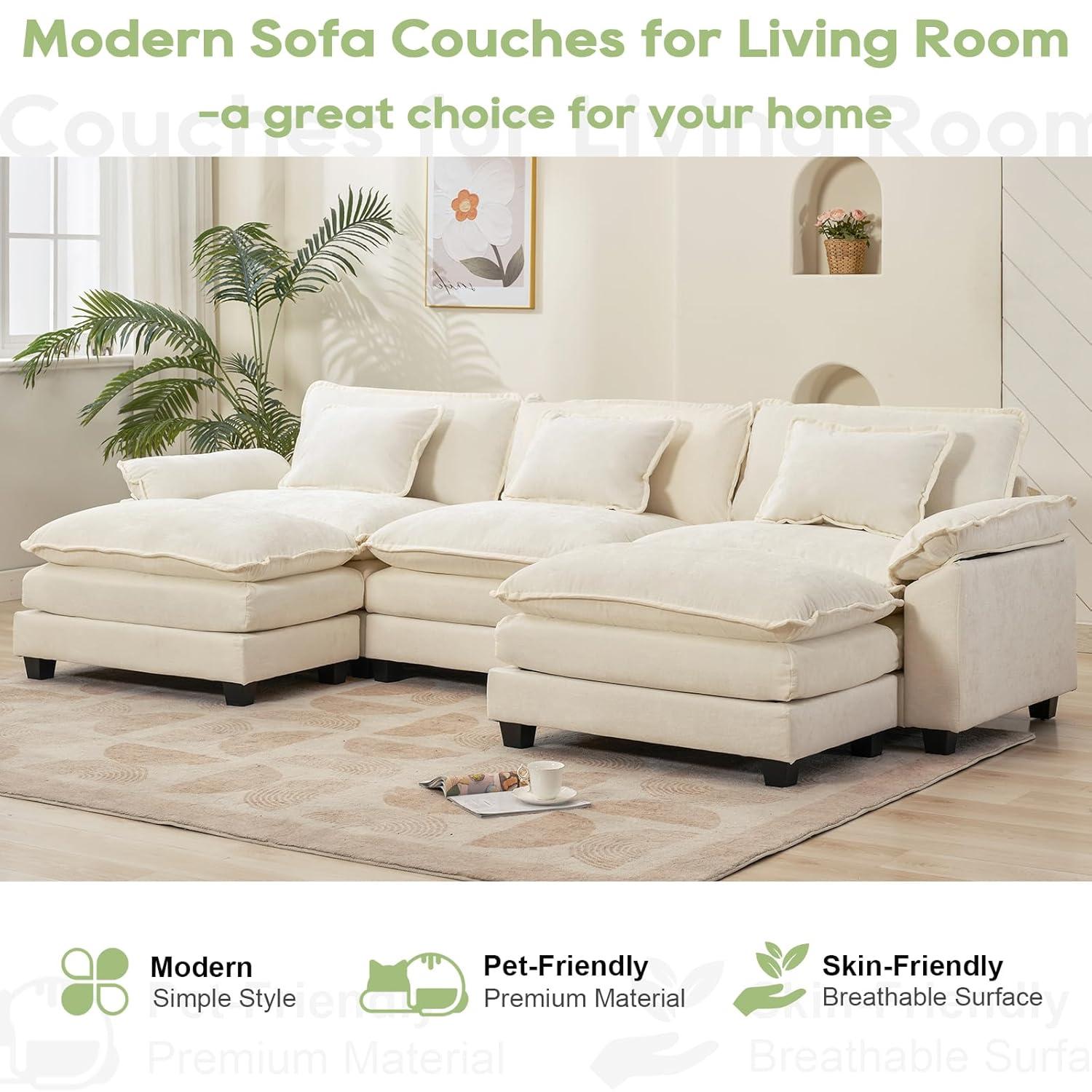 Carbaugh 154" Oversized U Shaped Sectional Sofa, Comfy Cloud Couch Deep Sectional Sofa with Ottomans for Living Room