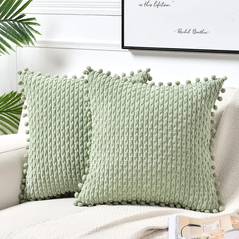 Fymlhomi 2 Packs Sage Green Decorative Throw Pillow Covers 18x18 Inch for Couch Bed Sofa, Modern Farmhouse Boho Home Decor, Soft Cute Plush Corduroy Cushion Case 45x45 CM