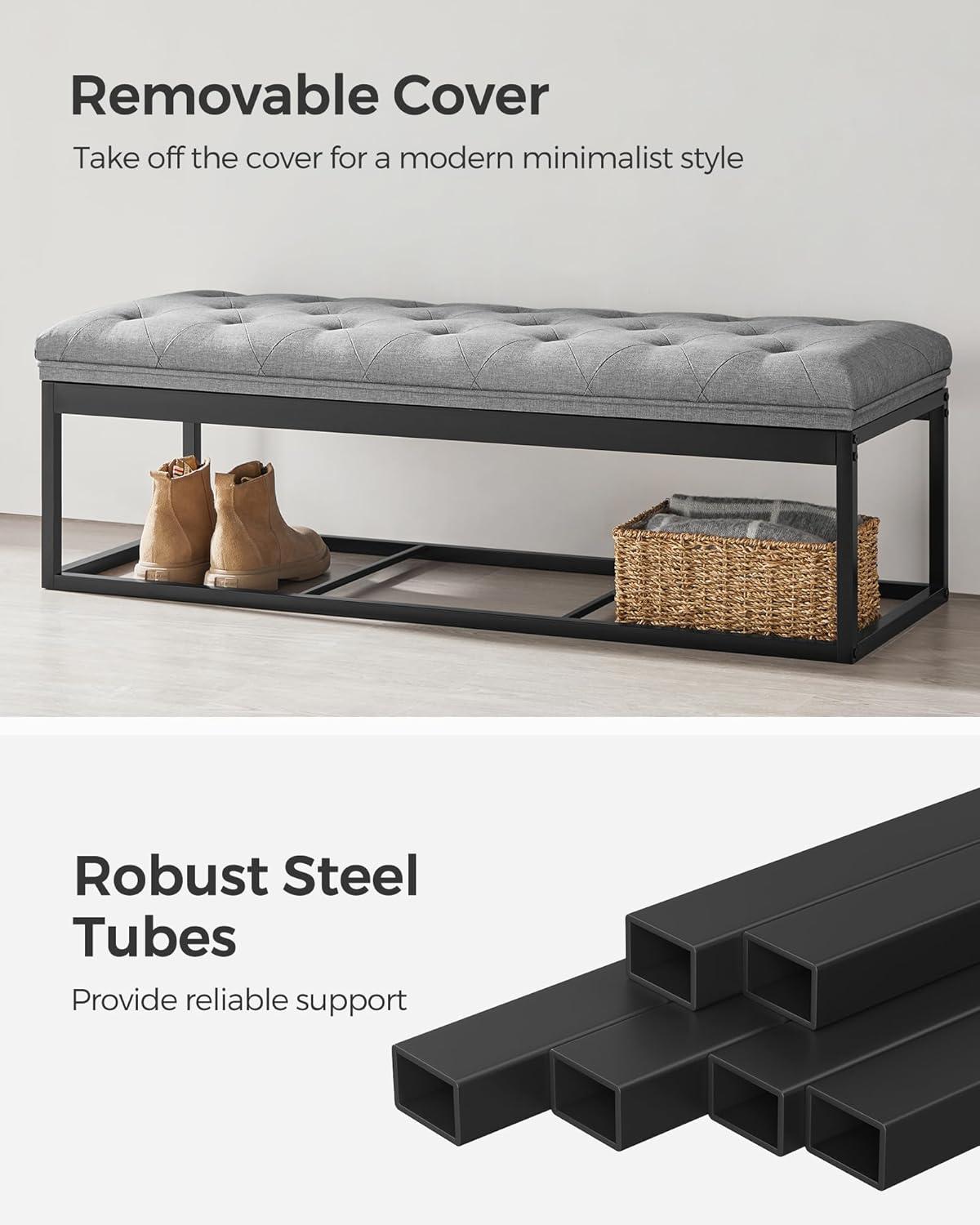 wangc123 Storage Ottoman Bench, Foldable Foot Rest with Legs, 15.7 x 43 x 15.7 Inches, End of Bed Bench, Storage Chest, Load up to 660 lb, for Living Room, Bedroom, Entryway, Light Gray ULSF088G02