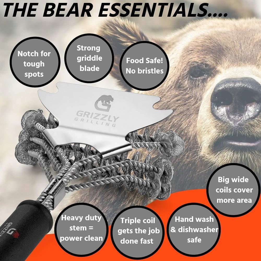 Grill Brush and Scraper - Bristle Free Stainless Steel BBQ Cleaning Tool - No Wire Scrubber Best for Gas/Charcoal/Porcelain Grill Grates - Safe Barbeque Accessories