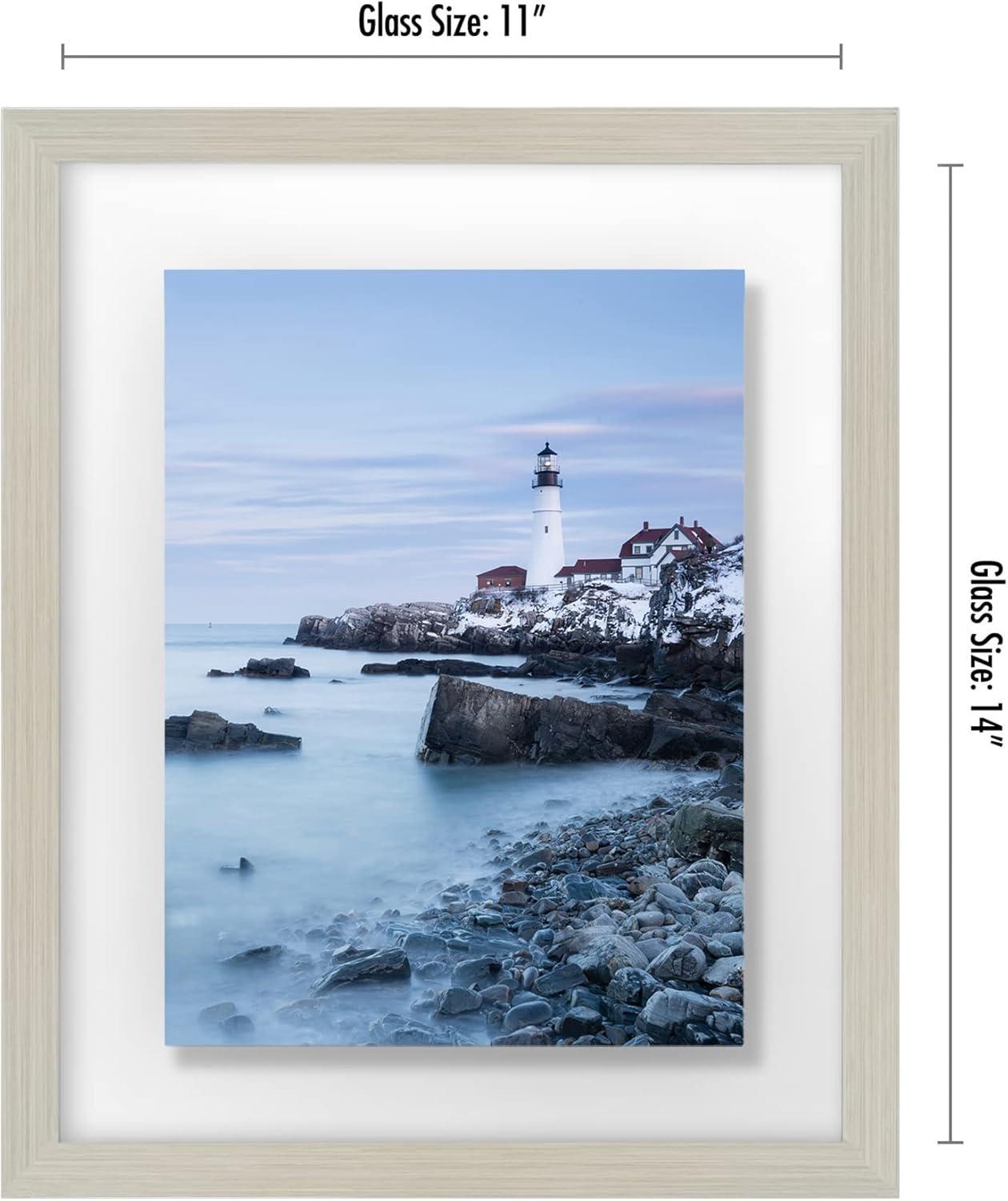 Americanflat 11x14 Floating Frame in Light WOOD with Polished Glass and Hanging Hardware Included - Also Use 8x10 or 5x7 Photos for Floating Effect