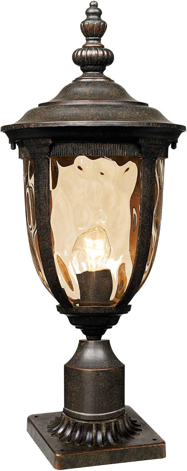 John Timberland Bellagio Vintage Outdoor Post Light Veranda Bronze with Pier Mount 25'' Champagne Hammered Glass for Exterior Barn Deck House Porch