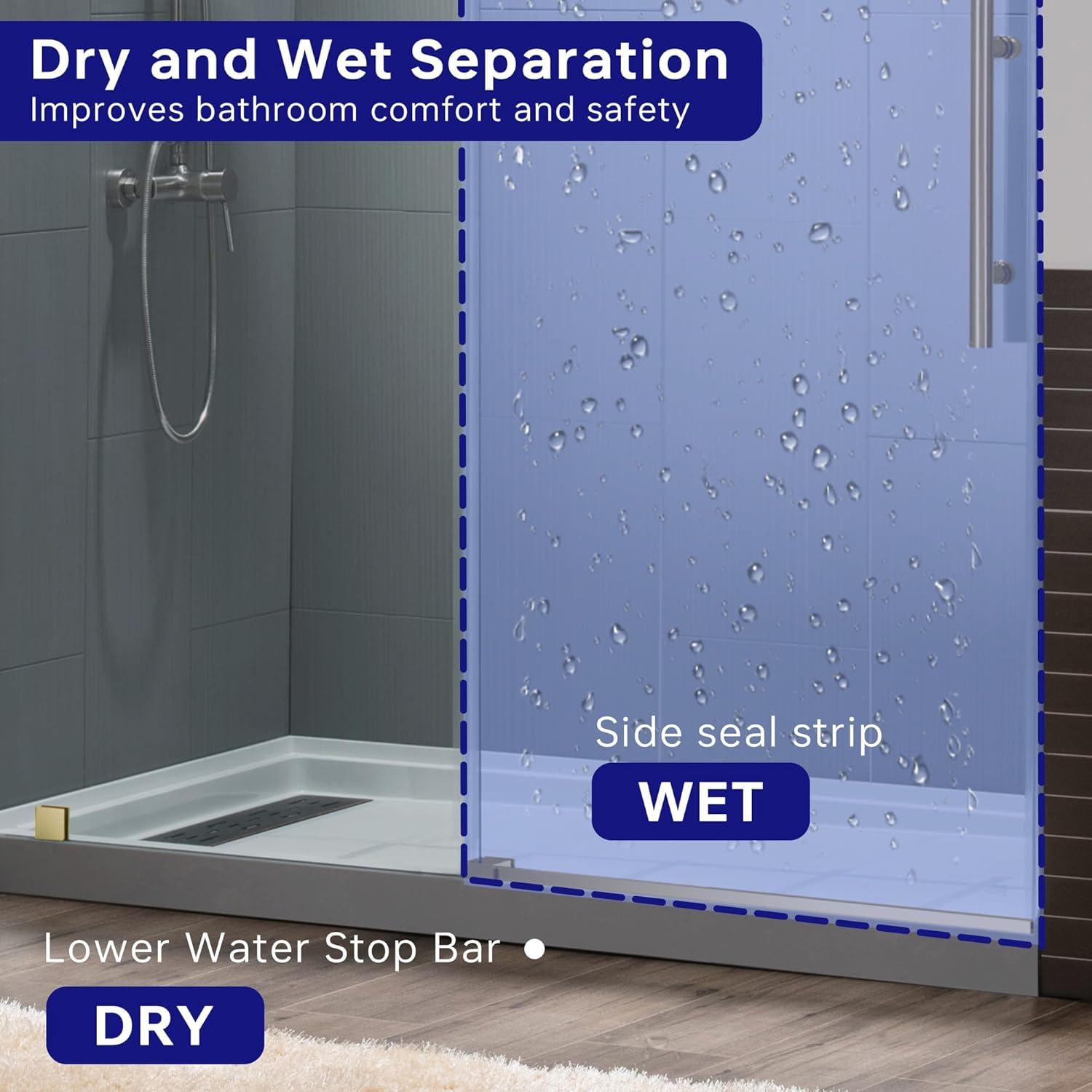 WoodBridge 56"-60" W x 76" H Single Sliding Frameless Shower Door | 3/8" (10mm) Thickened Upgrade Tempered Glass | Stainless Steel Hardware | Safe, Explosion-Resistant, Clear & Stylish, Sturdy & Durable MBSDC6076-BG