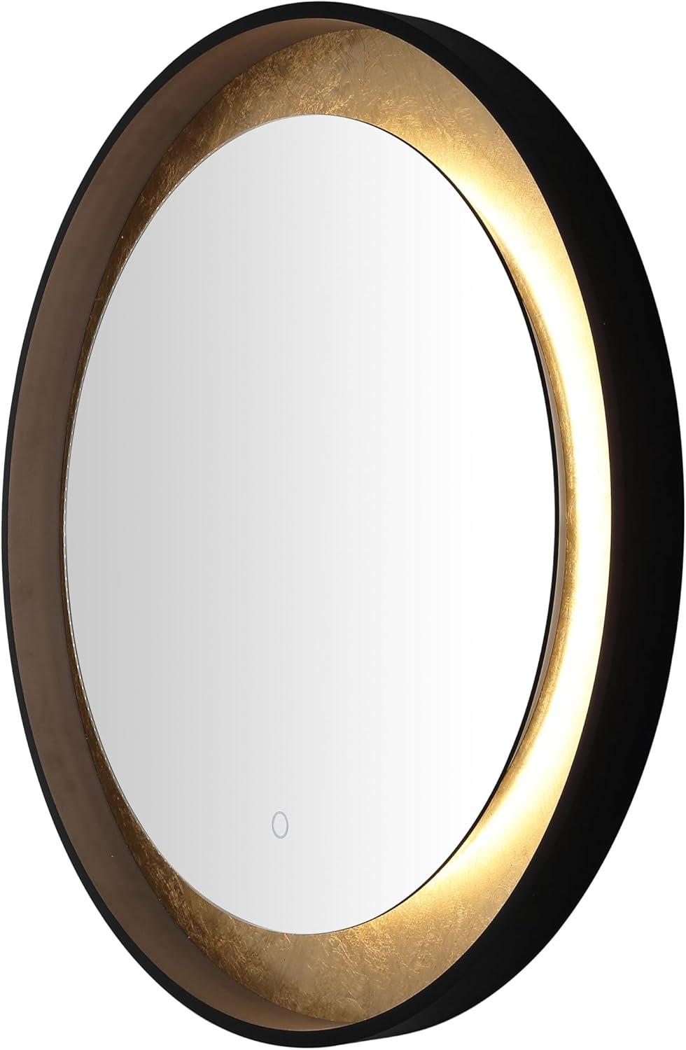 SAFAVIEH Erdem 30 Inch Aluminum Led Mirror, Black/Gold Leaf