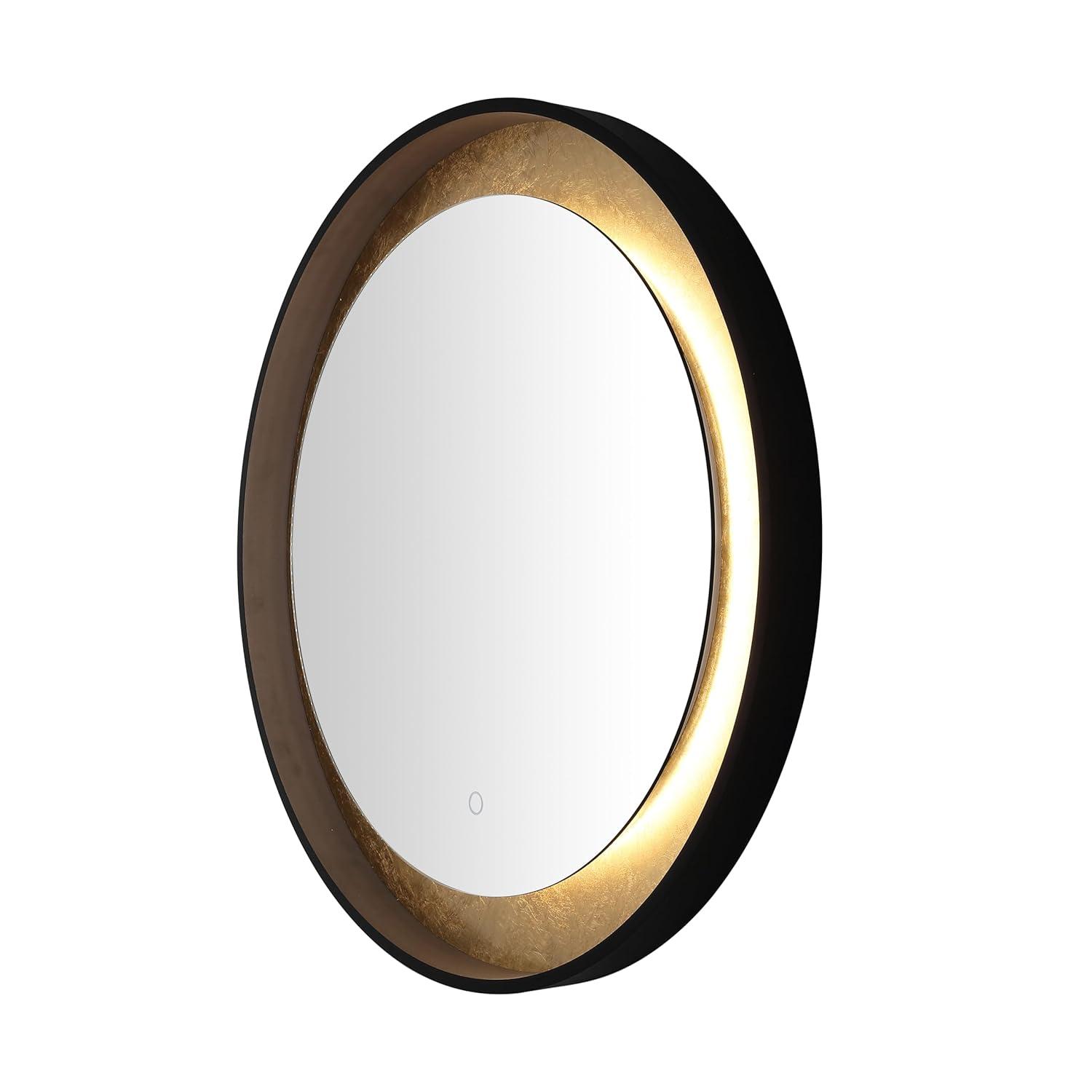 SAFAVIEH Erdem 30 Inch Aluminum Led Mirror, Black/Gold Leaf