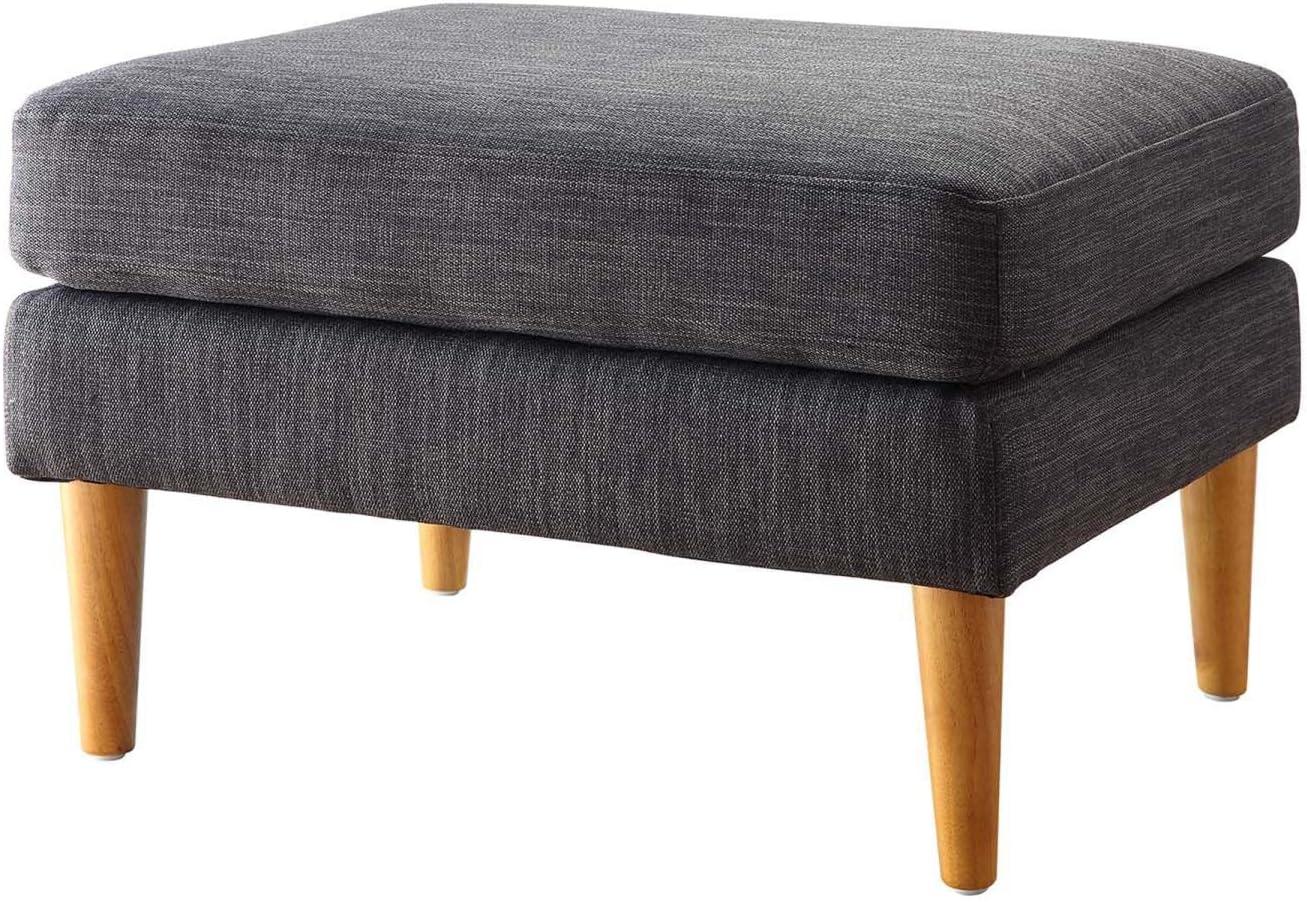 Gray Round Mid Century Ottoman with Solid Wood Legs