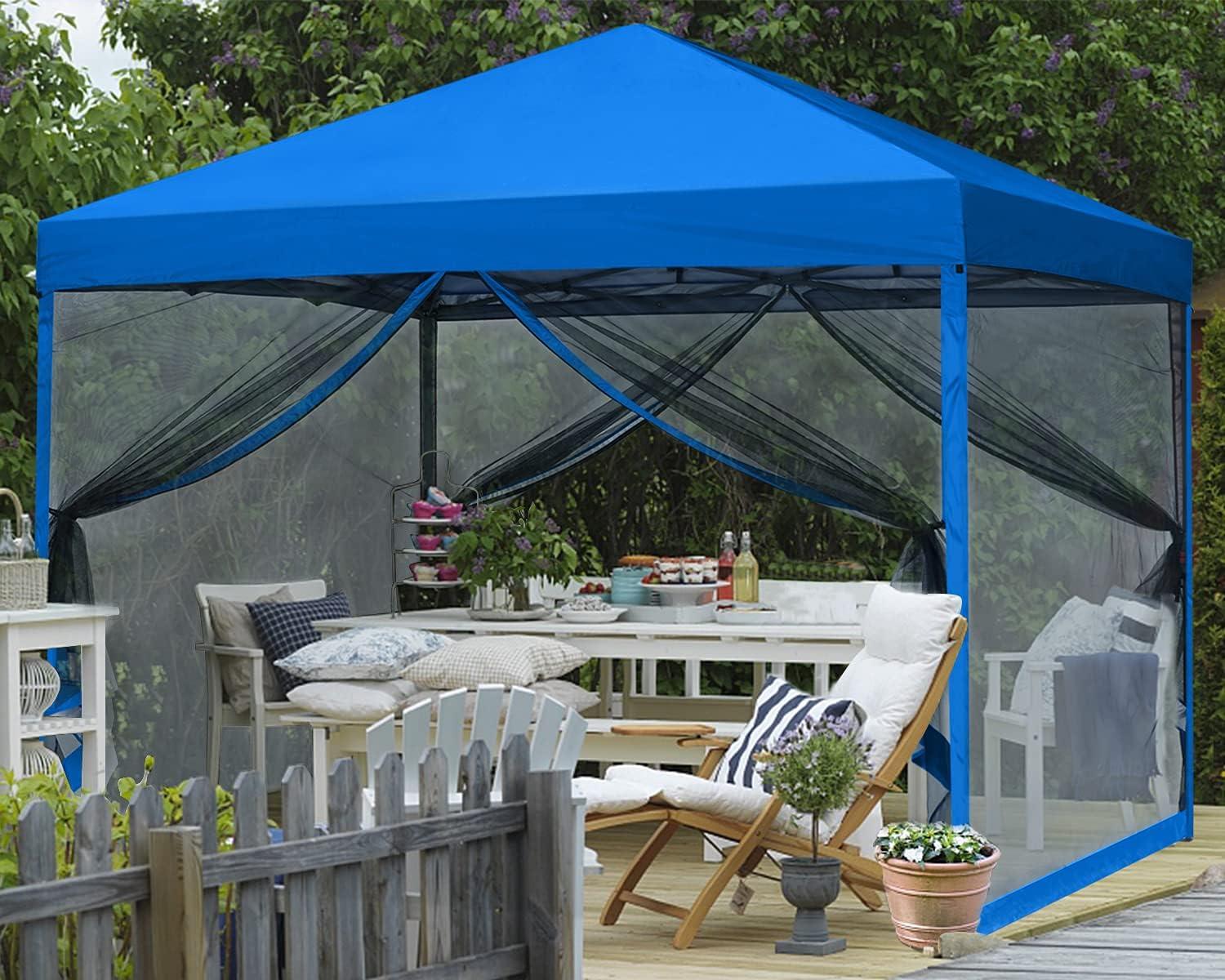 Royal Blue 10x10 Alloy Steel Pop-Up Canopy Tent with Mesh Walls