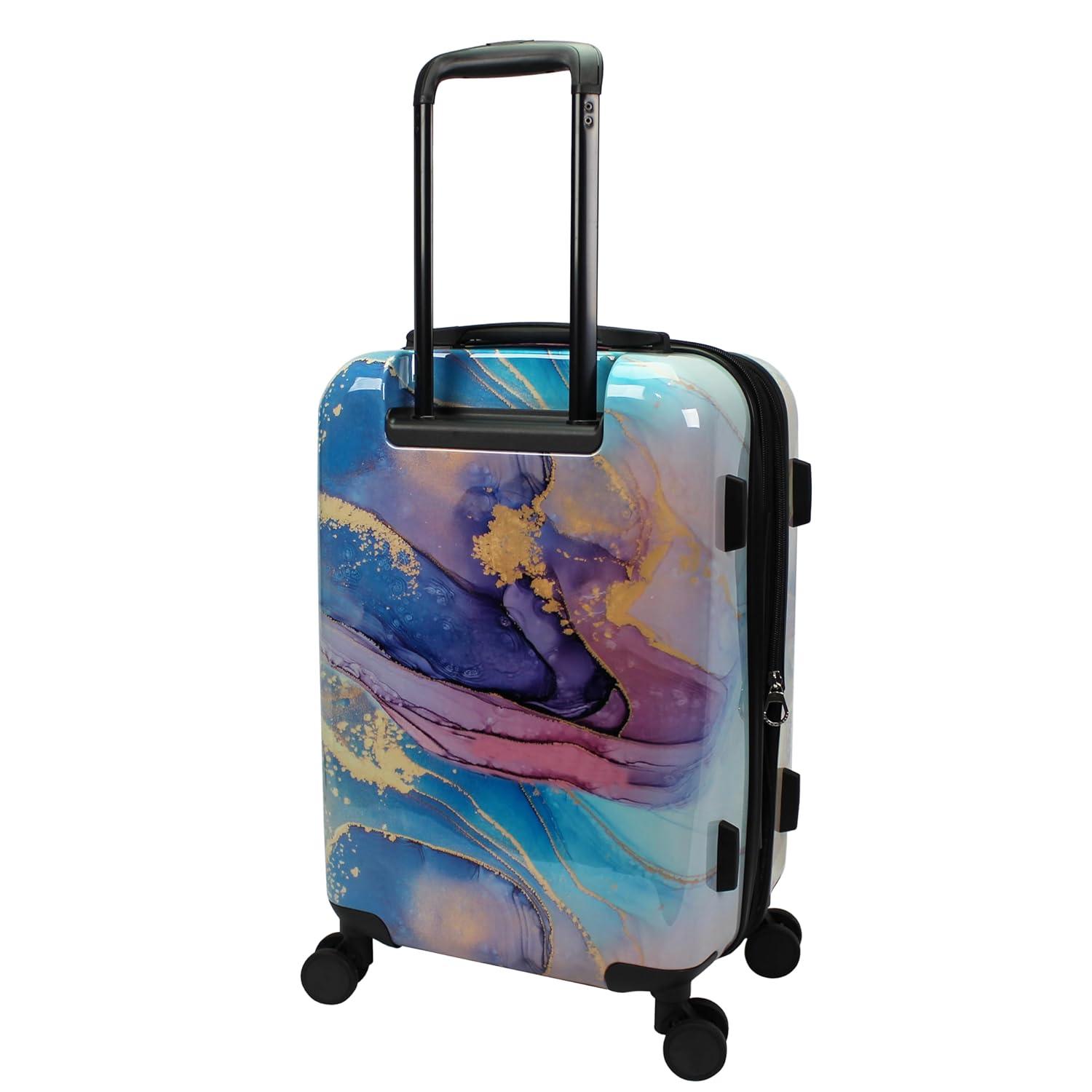 Homestock Elegant Escape Wave Marble 3-Piece Expandable Spinner Luggage Set - Polycarbonate Shell, 2-Inch Expandable, 8 Spinner Wheels, 3-Digit Combination Lock, Fully Lined Interior
