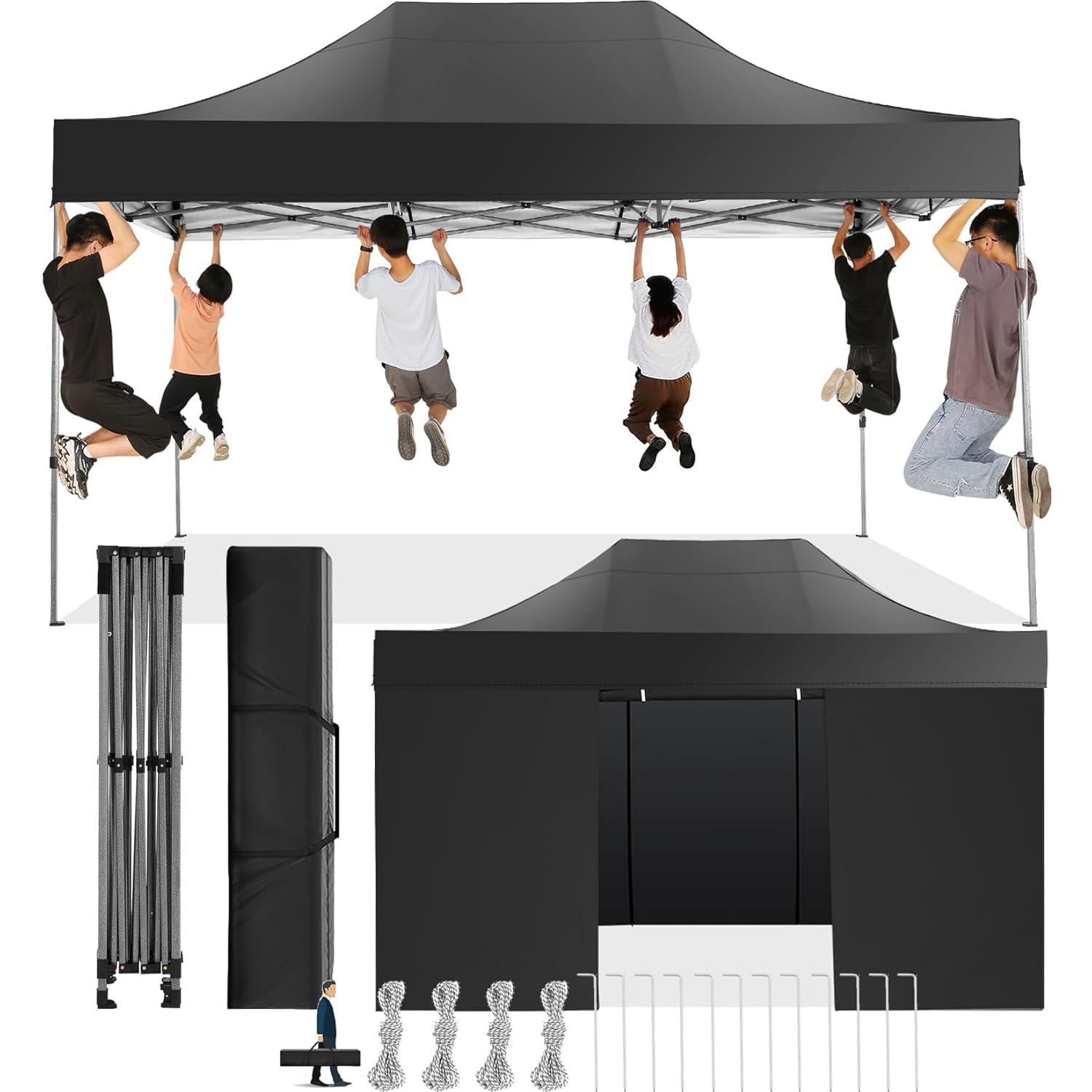 SANOPY 10x15 FT Pop Up Canopy with 4 Sidewall,Heavy Duty Canopy UPF 50+ All Season Wind Waterproof Commercial Outdoor Wedding Party Tents for Parties Canopy Gazebo with Carry Bag(Black)