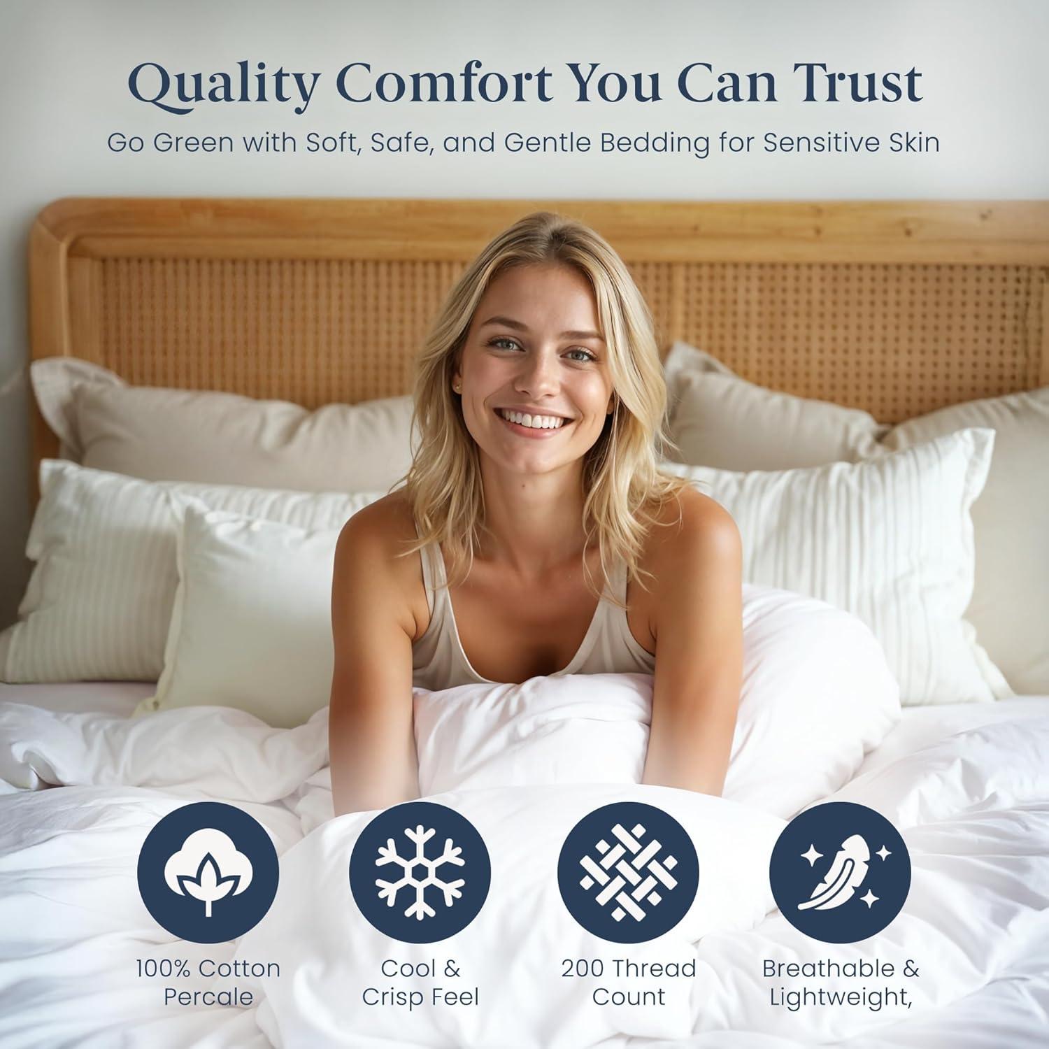 Ella Jayne Home Ella Jayne Cotton Duvet Cover with Satin Satin Stitching 3-Piece Set, White with White Satin Stitching