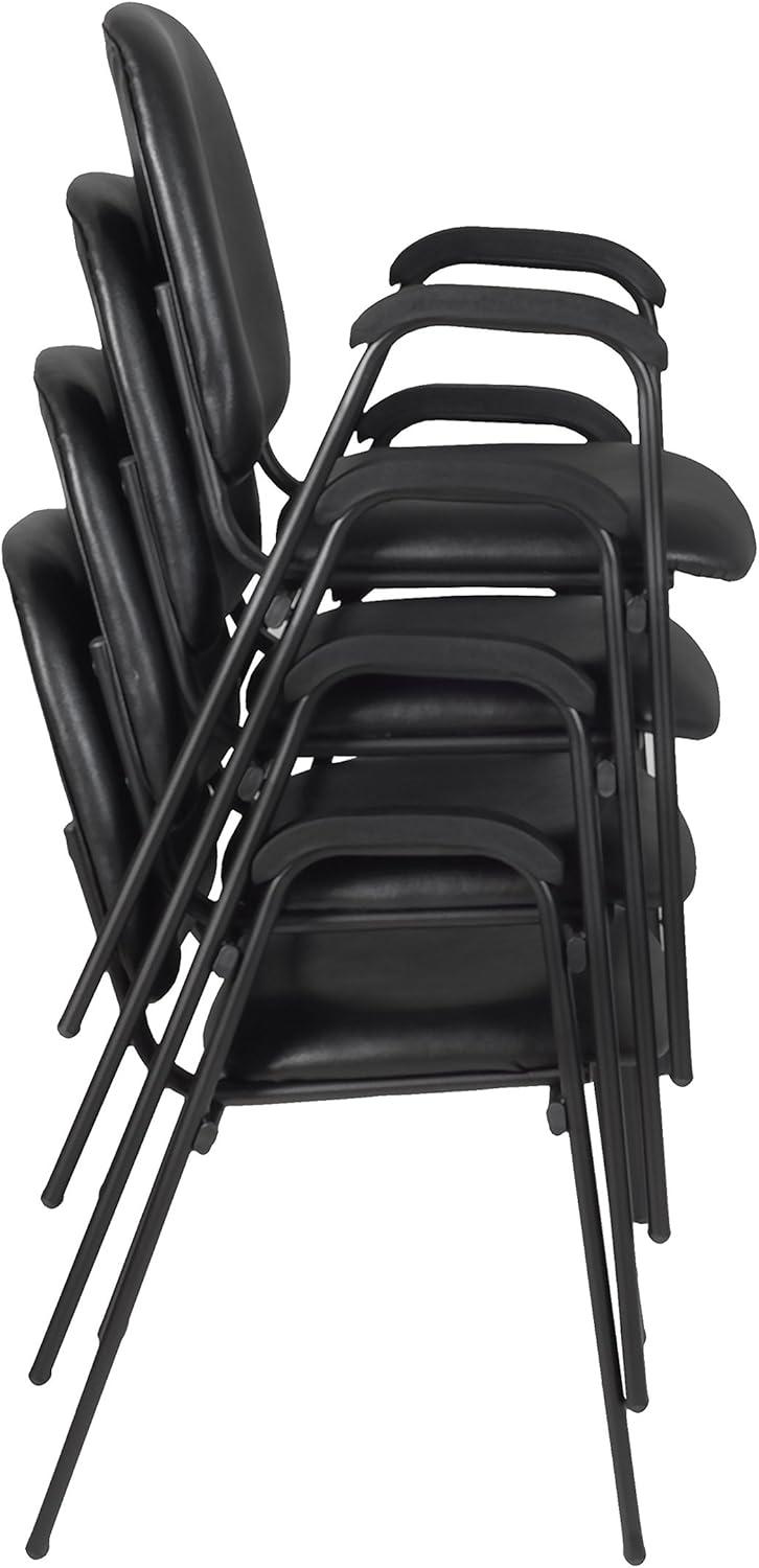 Regency Ace Vinyl Guest Stacking Chair with Arms (4 pack)- Midnight Black