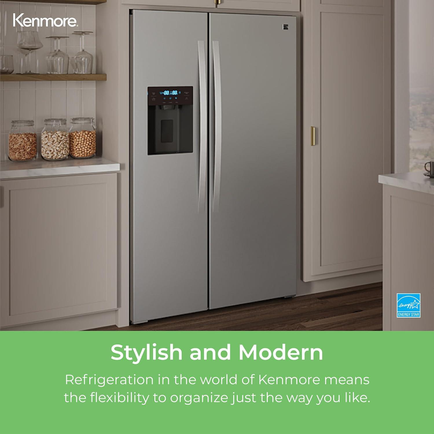 Kenmore 20 Cu. ft. 36-inch Depth Side-by-Side ENERGY STAR® Refrigerator/Freezer, Stainless Steel
