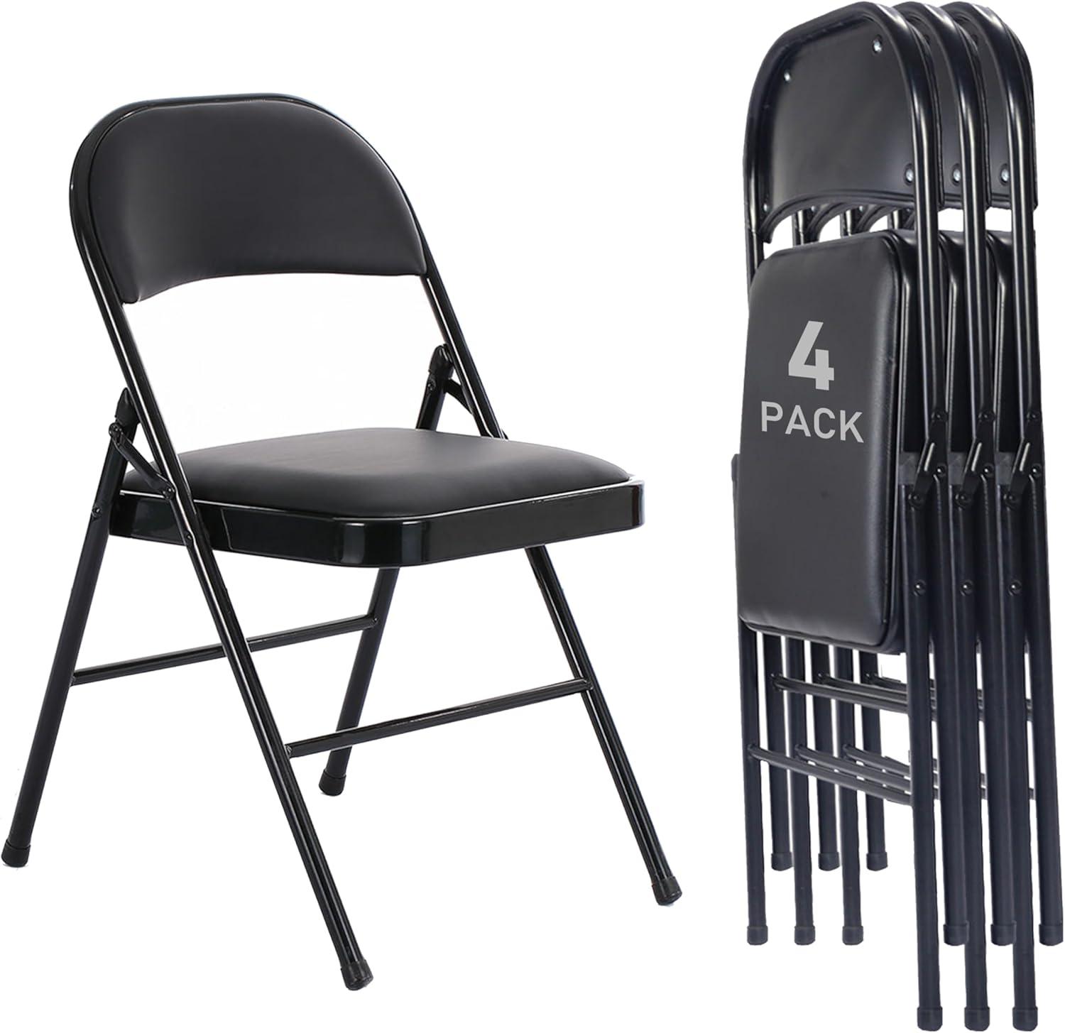 WhizMax 4 Pack Black Folding Chairs with Padded Seats for Outdoor & Indoor, Black