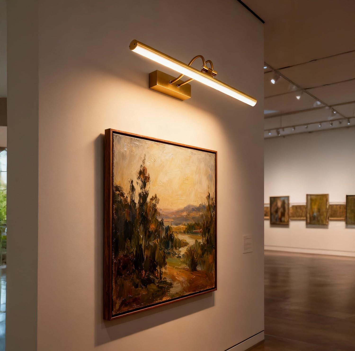 Picture Light,  Battery Operated Picture Lights For Paintings,Metal Remote Control Display Art Light With Timer And Dimmable For Wall Painting,Frame, Portrait, Dartboard-Brass