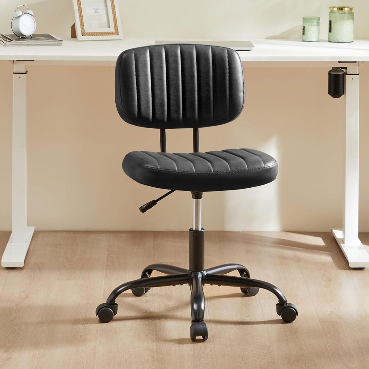 Topcobe Armless Home Office Chair Ergonomic Desk with Comfy Low Back Lumbar Support, Height Adjustable PU Leather Computer Task Chair with 360° Swivel Wheels, for Small Space, Kids and Adults, Black