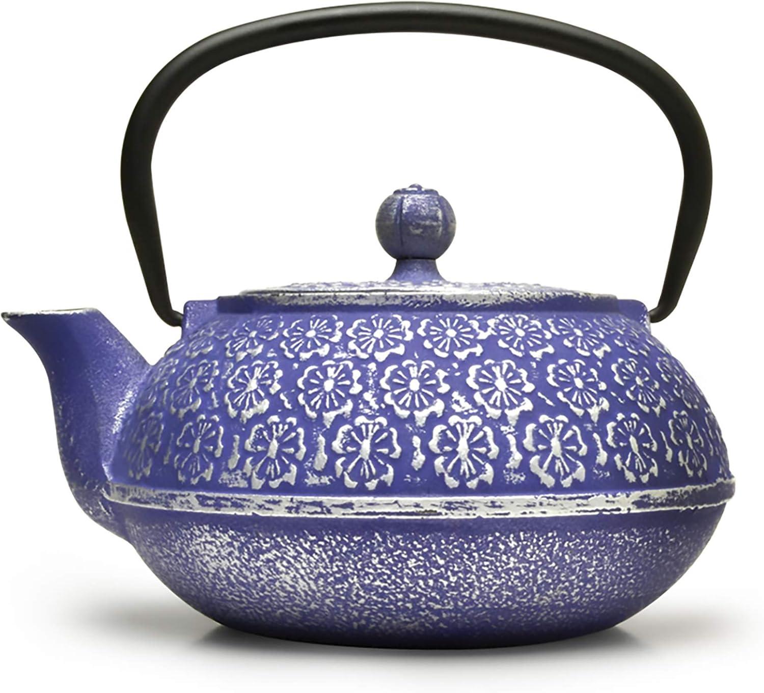 Juvale Cast Iron Tea Pot with Stainless Steel Loose Leaf Infuser, Blue, 34 oz