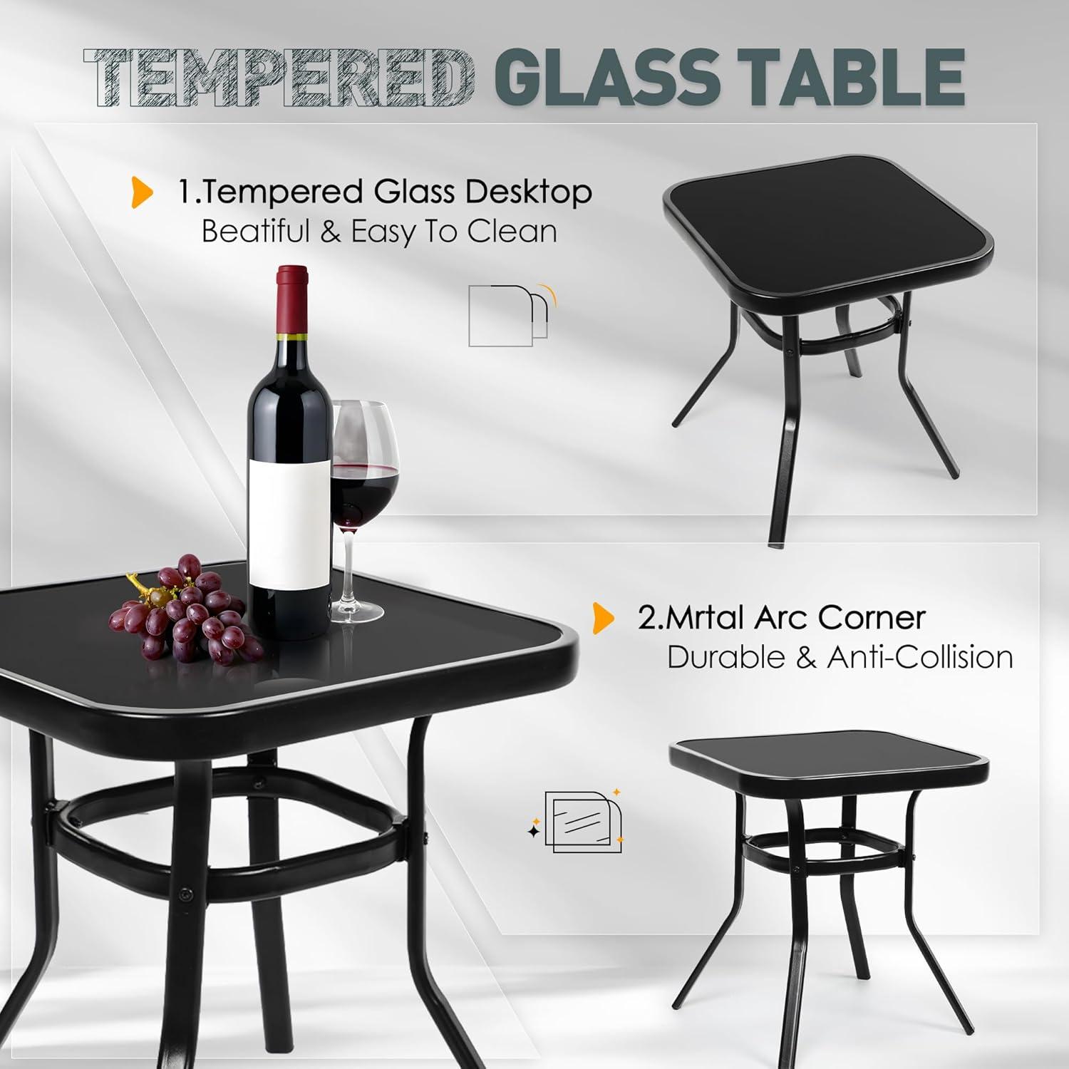 Crownland Outdoor Rocking Chairs Patio Furniture 3 Piece Patio Set Bistro Table Set Black Iron with Thickened Cushions and Glass Coffee Table, Grey