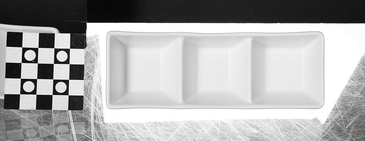 Super White Porcelain 3-Compartment Rectangular Tray