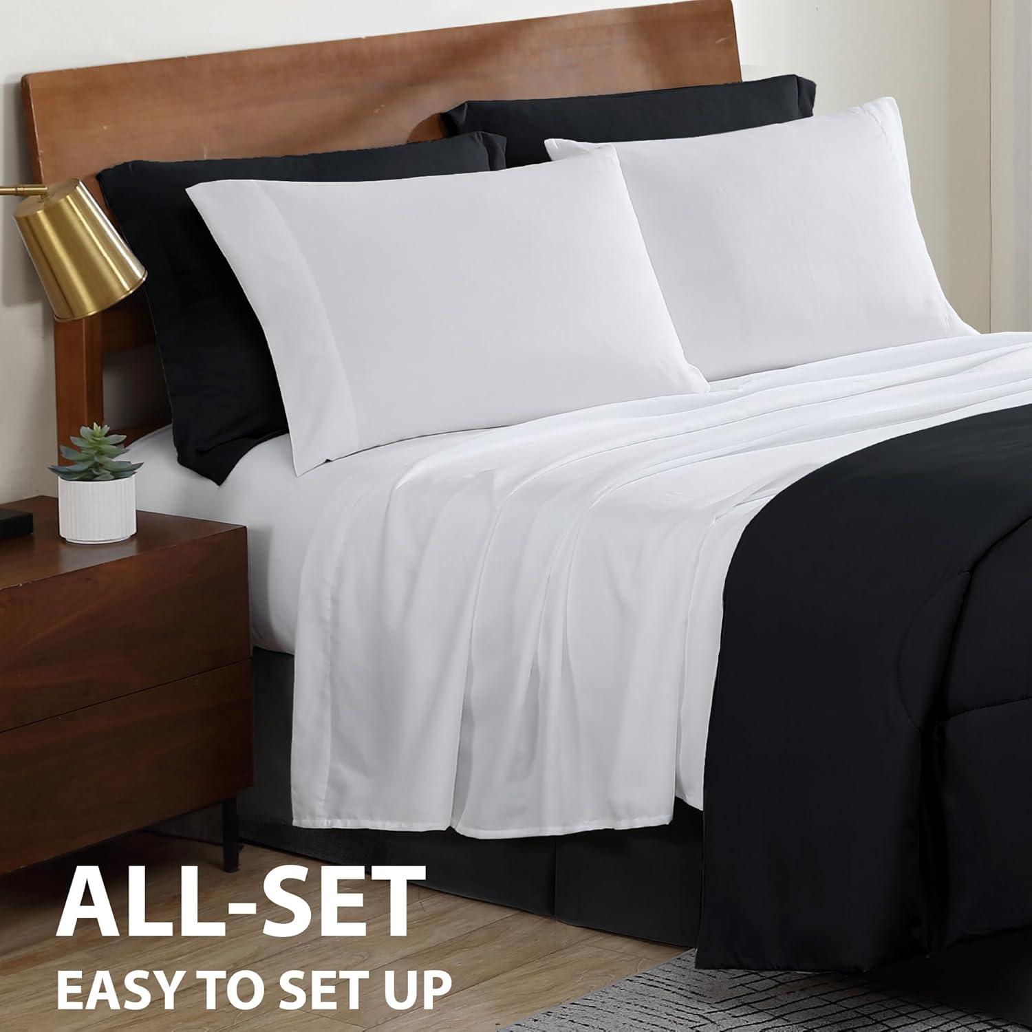 Swift Home | 8-Piece Ultra Soft Solid Bed-In-A-Bag Bedding Set Black Queen