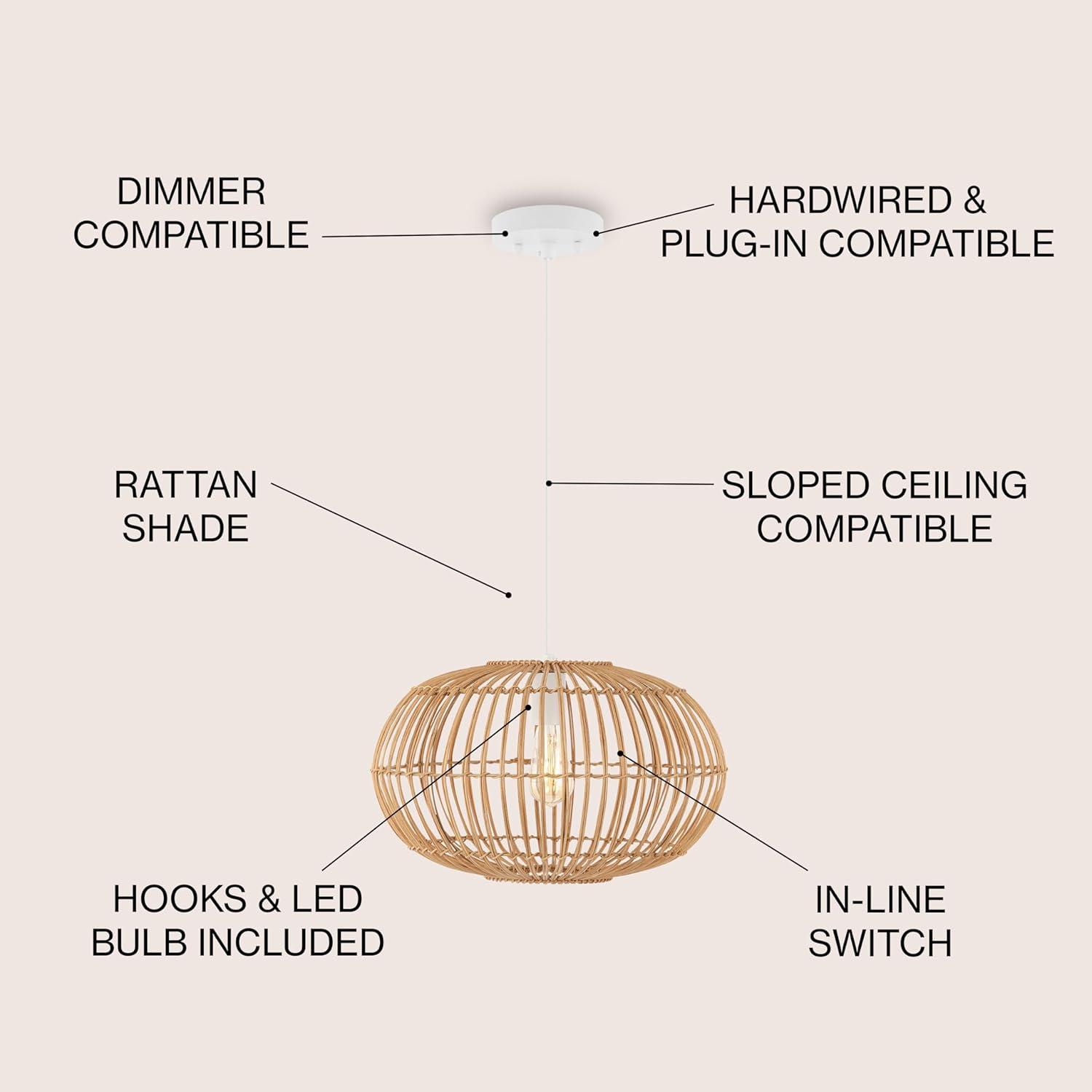 Leo 17.5" Coastal Bohemian Brown Rattan LED Pendant Light