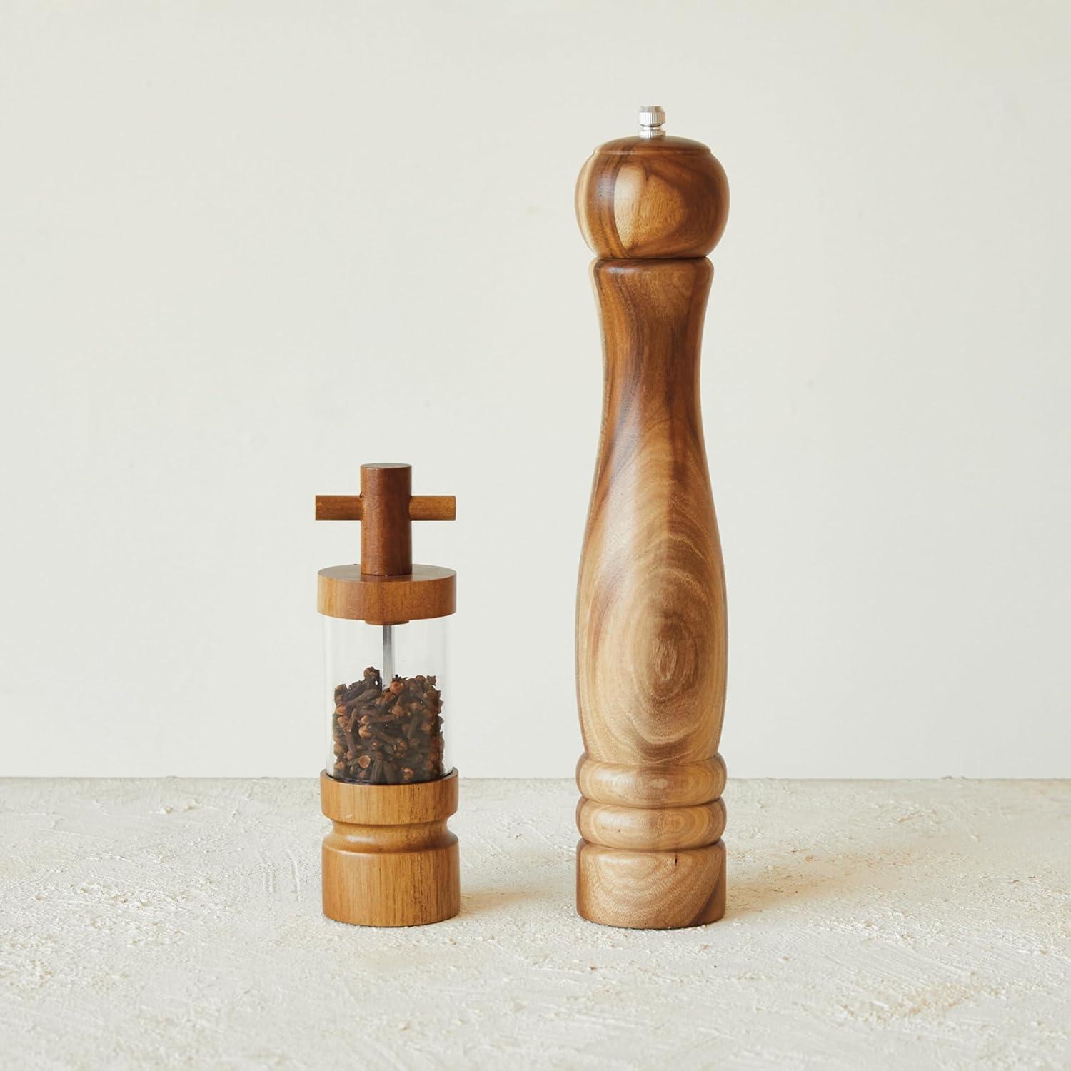 Natural Acacia Wood Salt and Pepper Mill with Metal Grinder