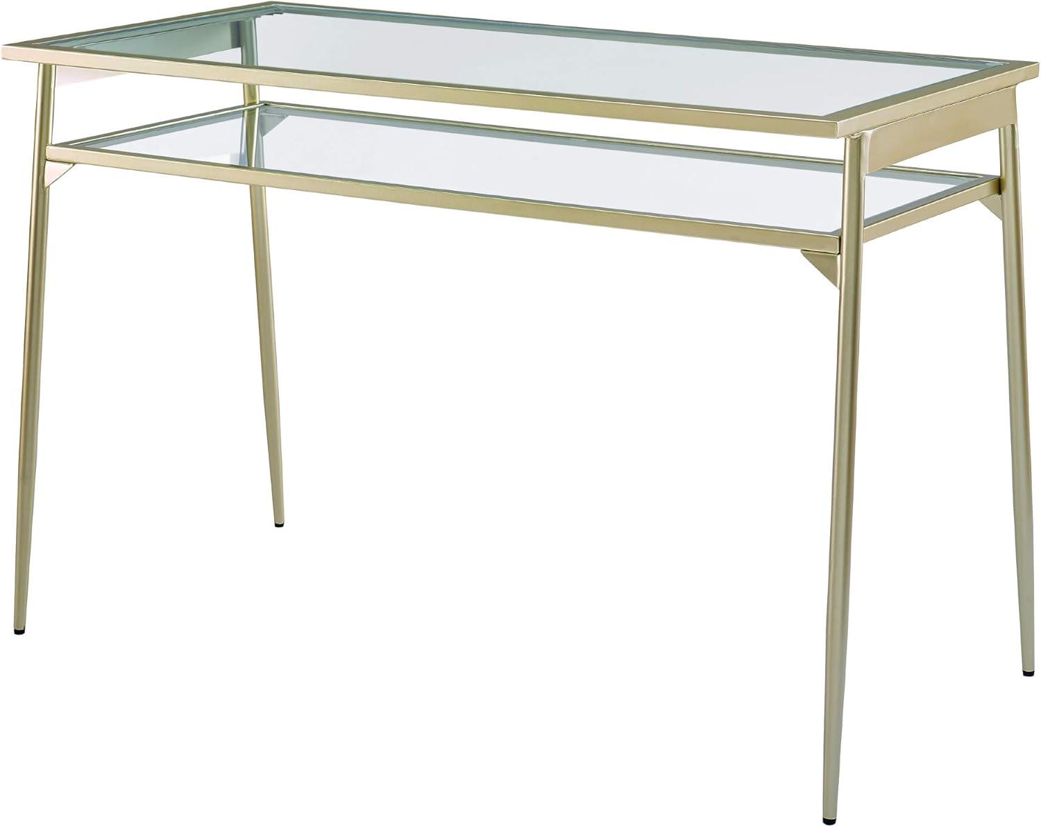 Walker Edison Rayna Tempered Glass & Metal Writing Desk in Clear and Gold