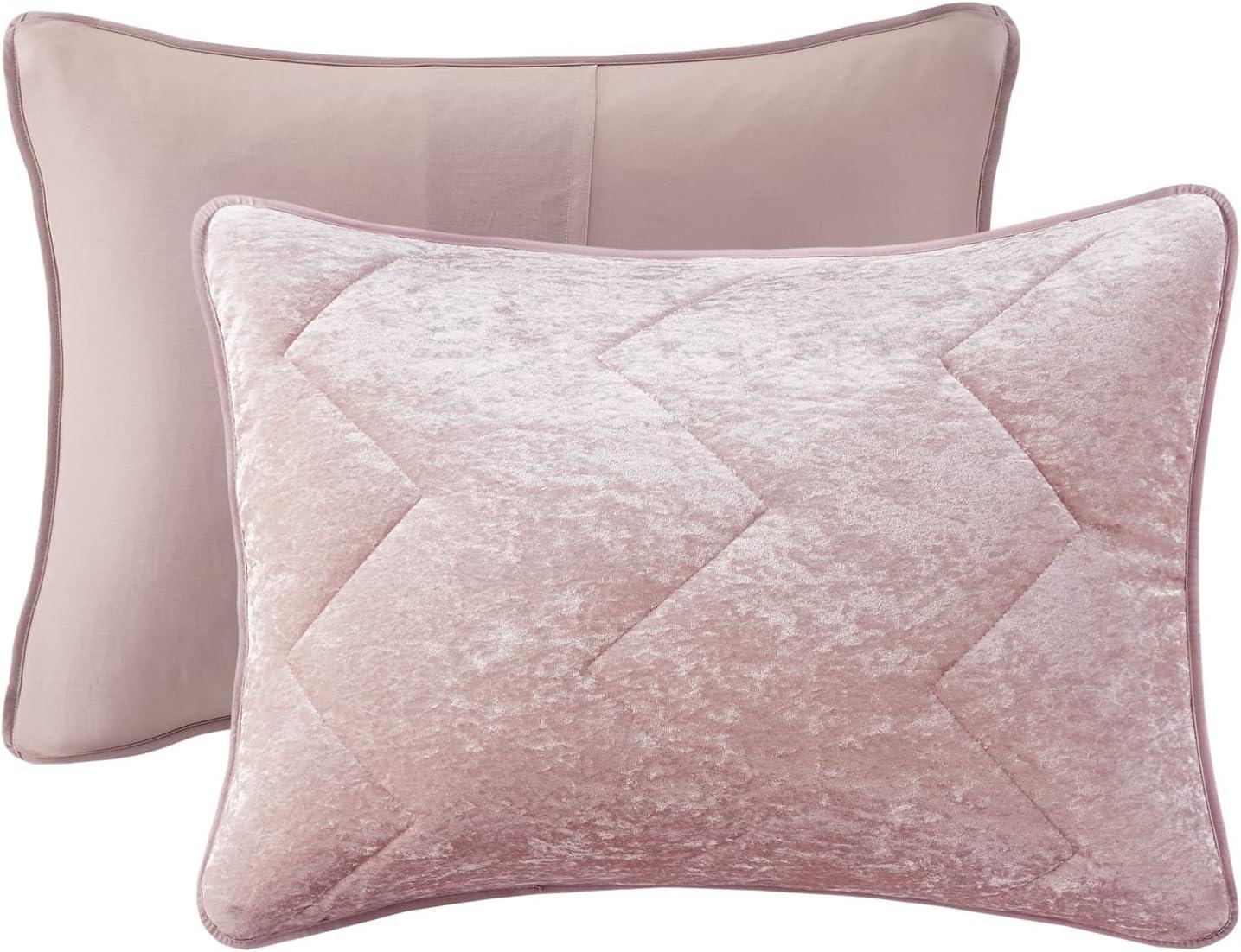 Comfort Spaces Juliette Luxe Comforter Set Velvet Lush with Soft Brushed Microfiber Reverse, All Season Cozy Velvet Bedding Sets, Fluffy Comforter Bed Set, Matching Sham, Blush Twin/Twin XL 2 Piece