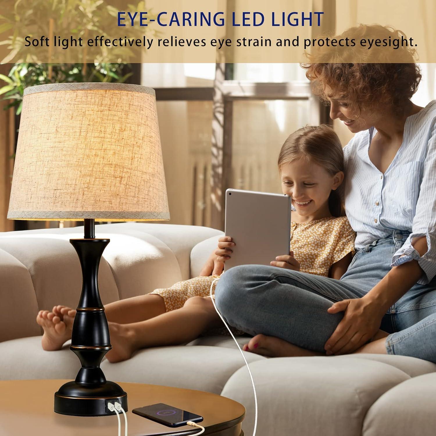 GyroVu Vintage Bedside Lamp Set of 2,Farmhouse Table Lamp Touch Control 3-Way Dimmable End Table Lamp with 2 USB Port, Desk Lamp Modern Nightstand Lamp for Living Room Bedroom Hotel Office