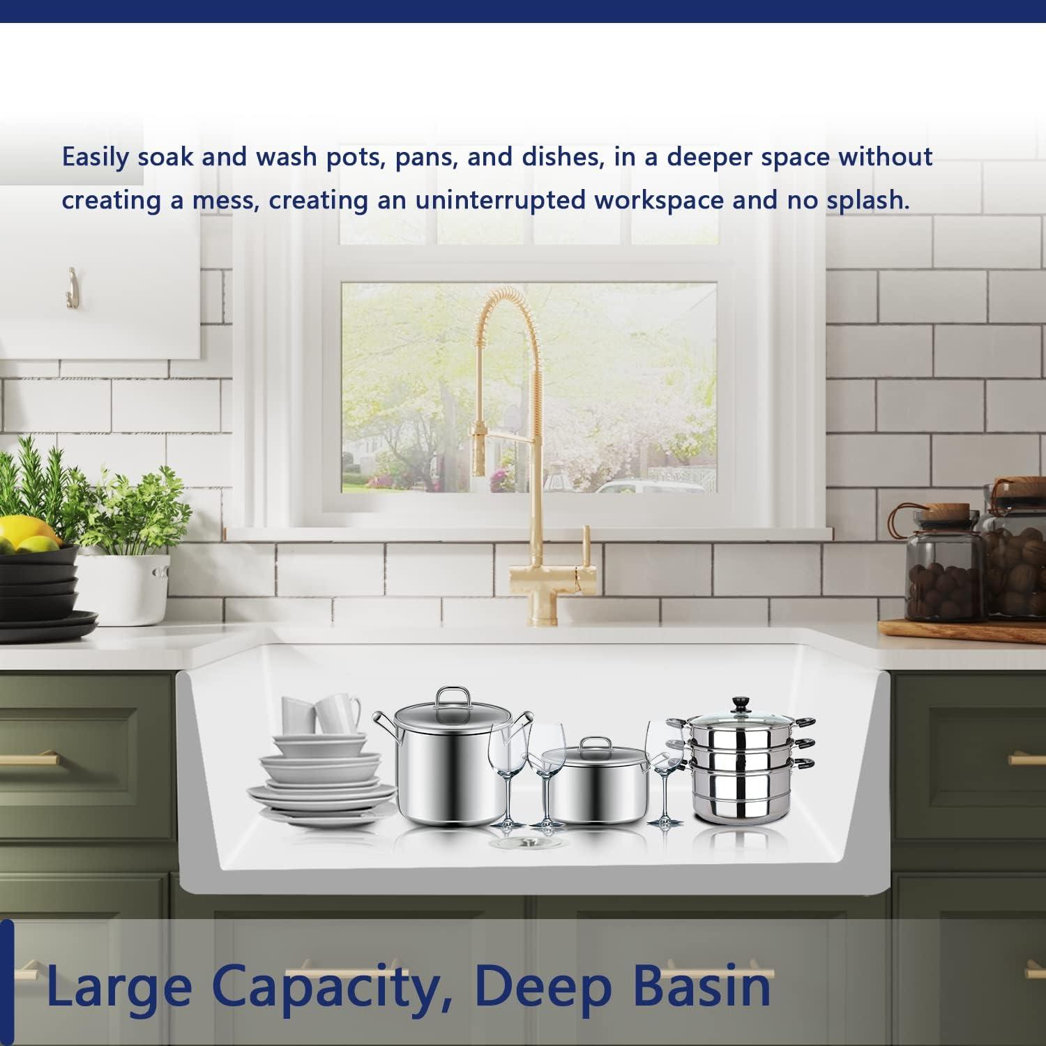 Grove 30" L X 18" W Rectangular White Single Basin Fireclay Farmhouse / Apron Kitchen Sink with Grid and Strainer