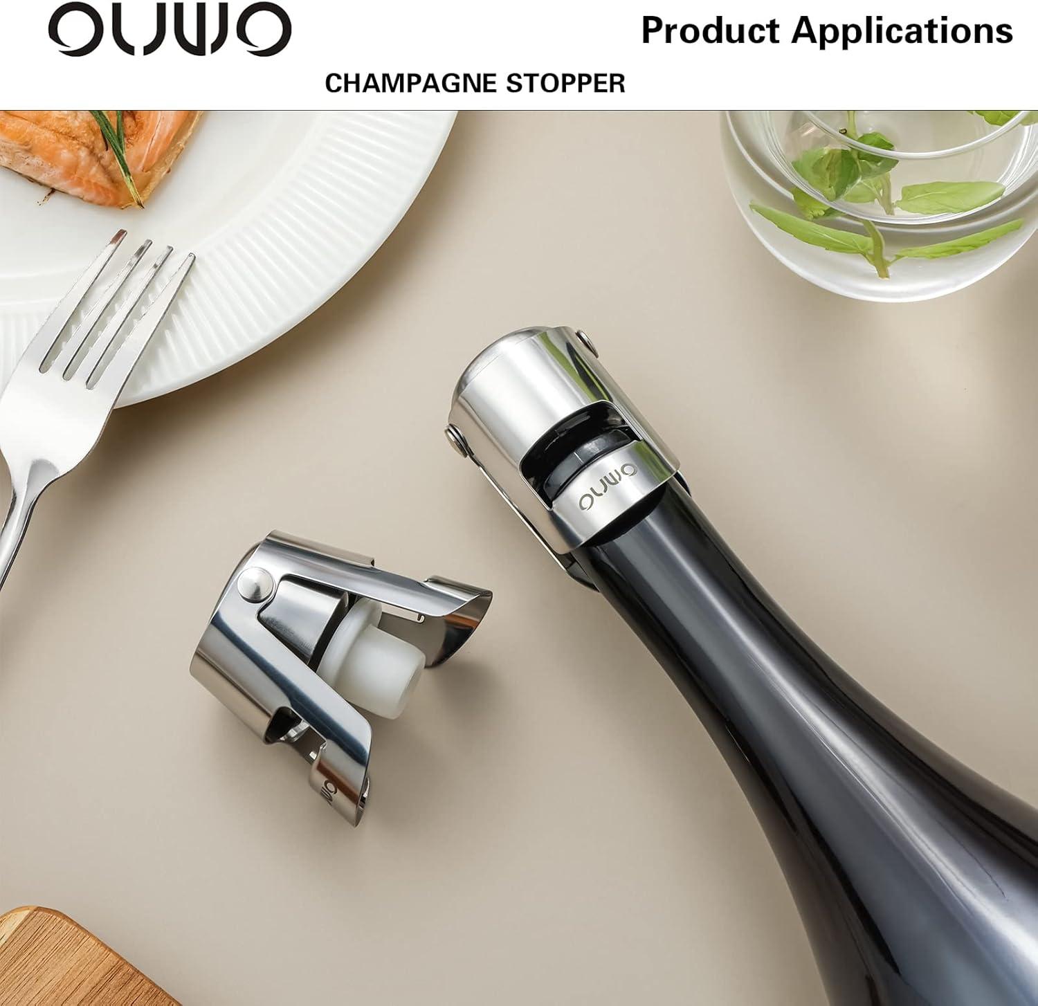 6 Pack Stainless Steel Champagne Stopper with Leak-Proof Bubble Seal - Preserve Bubbly and Extend Wine Storage Time - Fits Most Champagne Bottles - Food Grade Silicone - Easy to Use and Clean