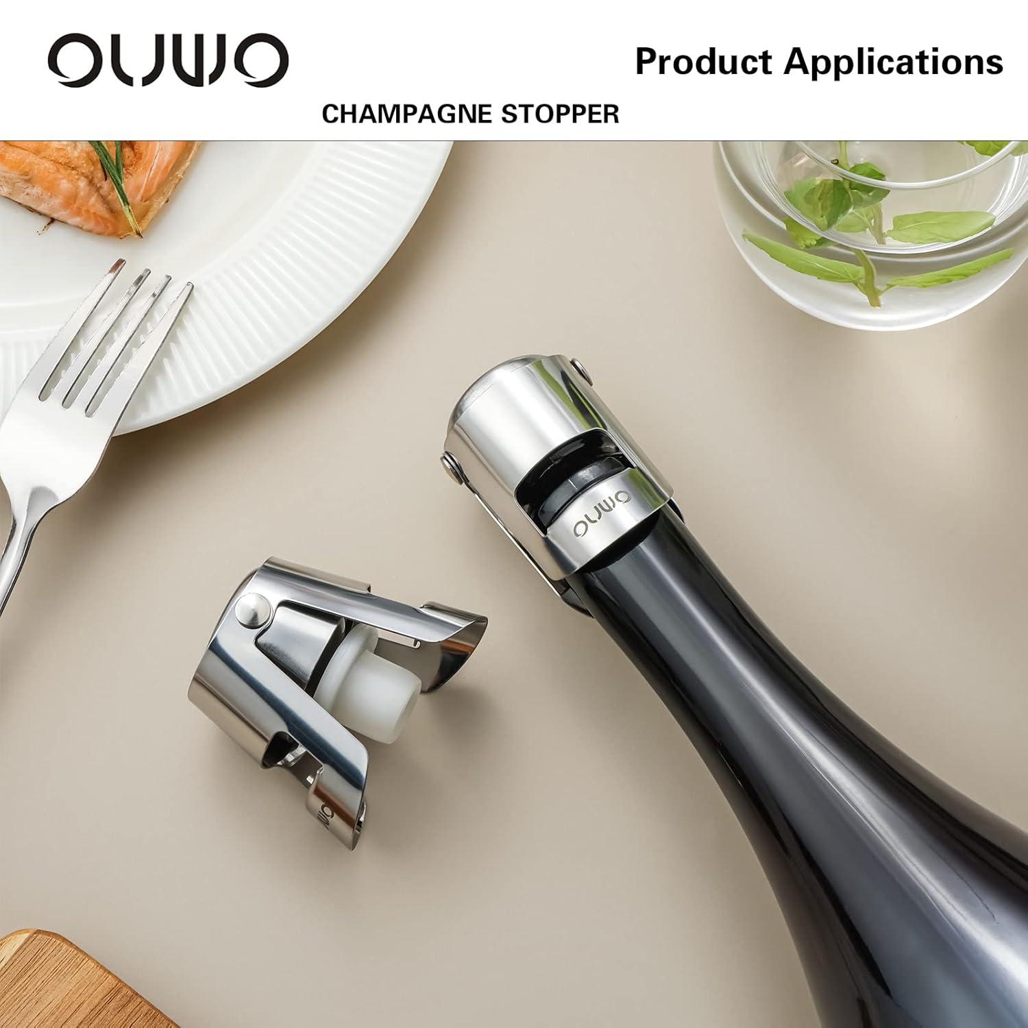 6 Pack Stainless Steel Champagne Stopper with Leak-Proof Bubble Seal - Preserve Bubbly and Extend Wine Storage Time - Fits Most Champagne Bottles - Food Grade Silicone - Easy to Use and Clean