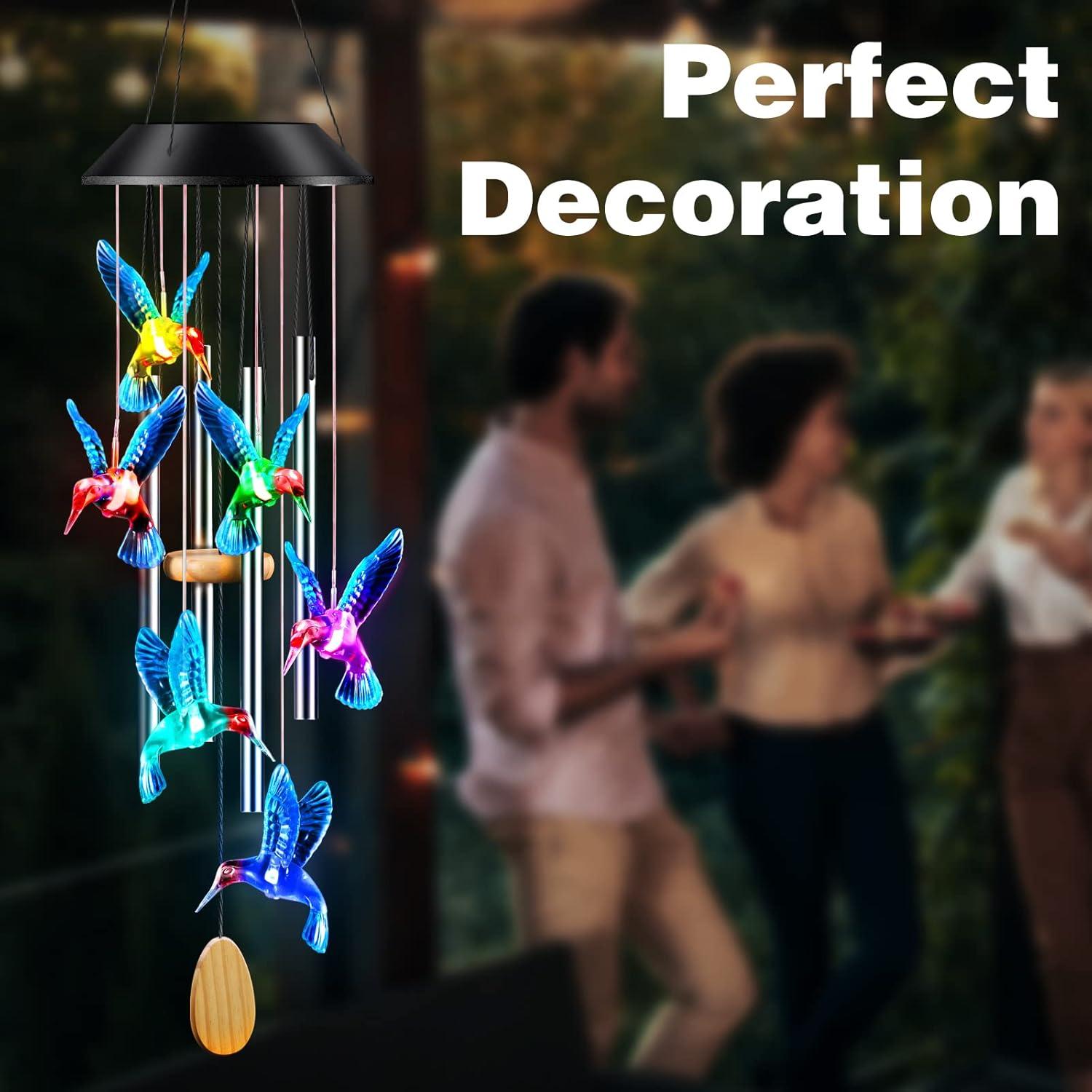 25-Inch Color Changing Hummingbird Solar Wind Chimes with Aluminum Tubes