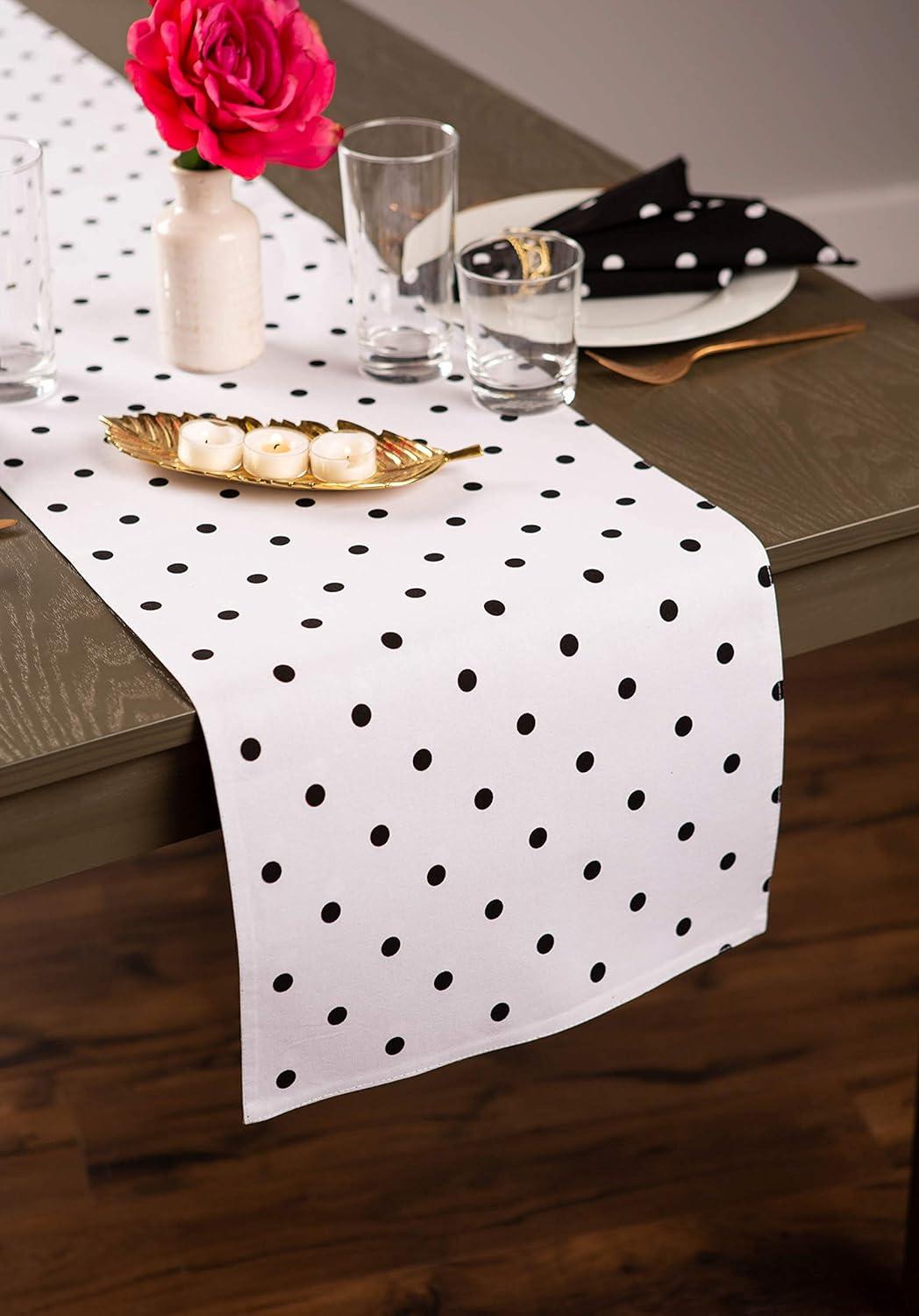 White/Black Reversible Polka Dot Table Runner 14x72