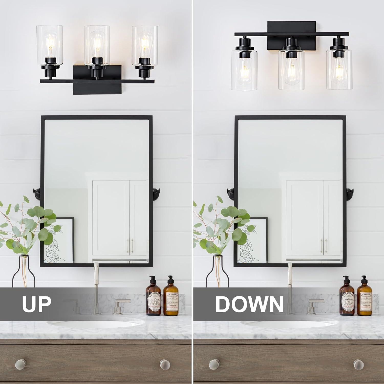 Modern Black Vanity Light with Clear Glass Shades