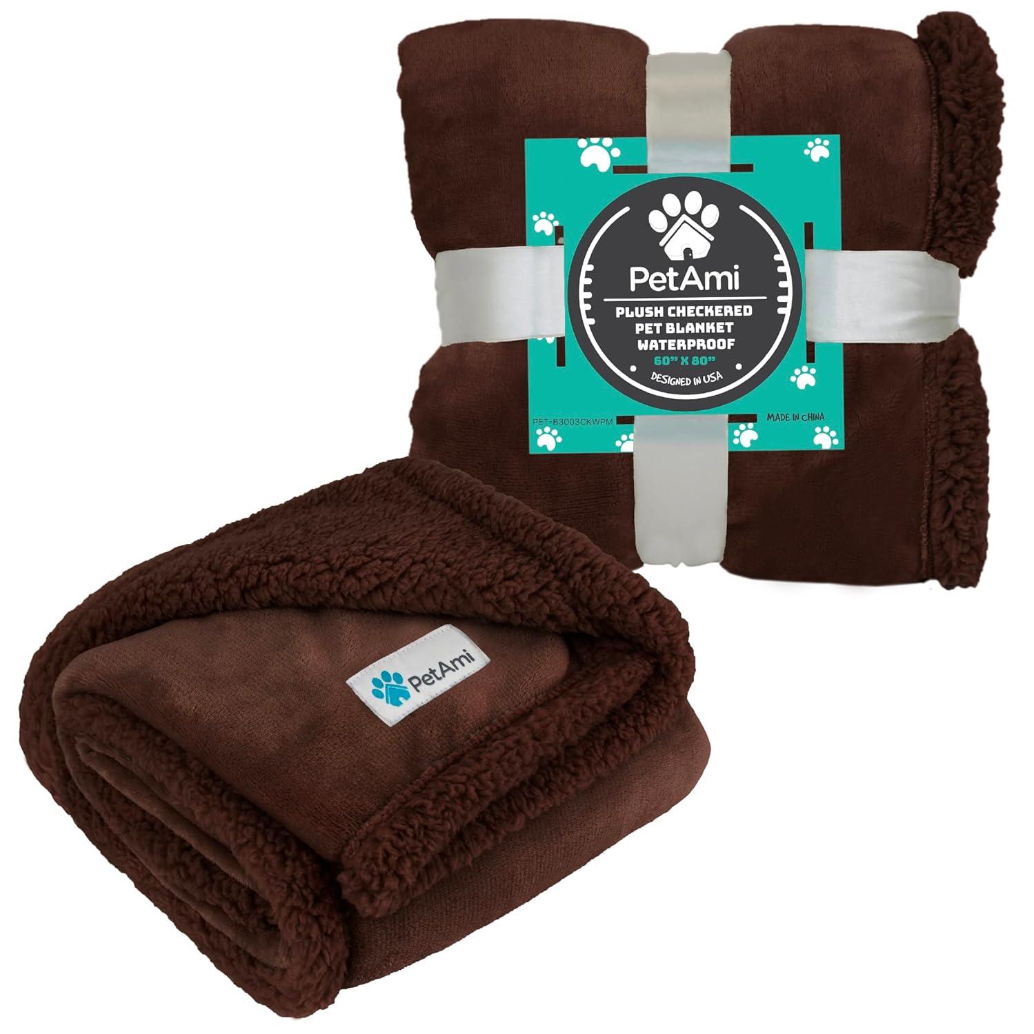 PetAmi Waterproof Dog Blanket for Bed Couch Sofa Cover, Reversible Faux Shearling Fleece Pet Throw (Brown/Brown Faux Shearling, Medium 29 x 40 Inches)