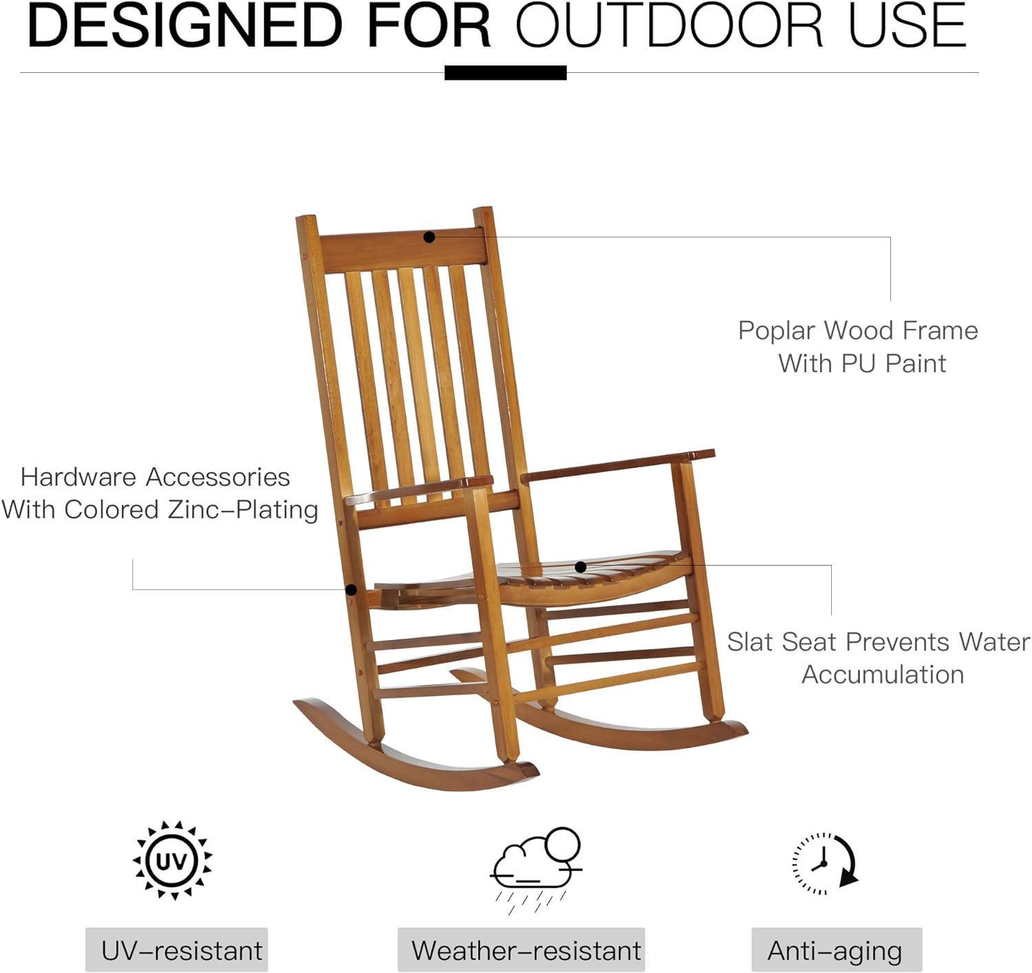 Natural Poplar Wood High Back Rocking Chair with Armrests