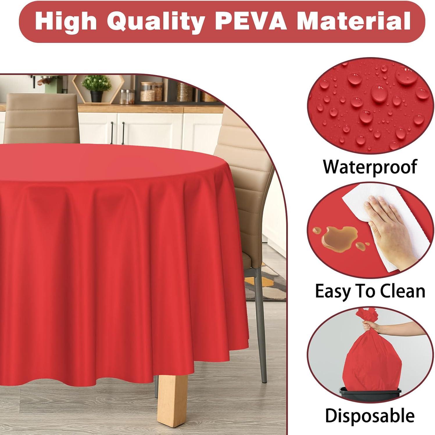 Crown Display Premium Quality Plastic Tablecloth 84 Inch. Round- Red- 6 Packs