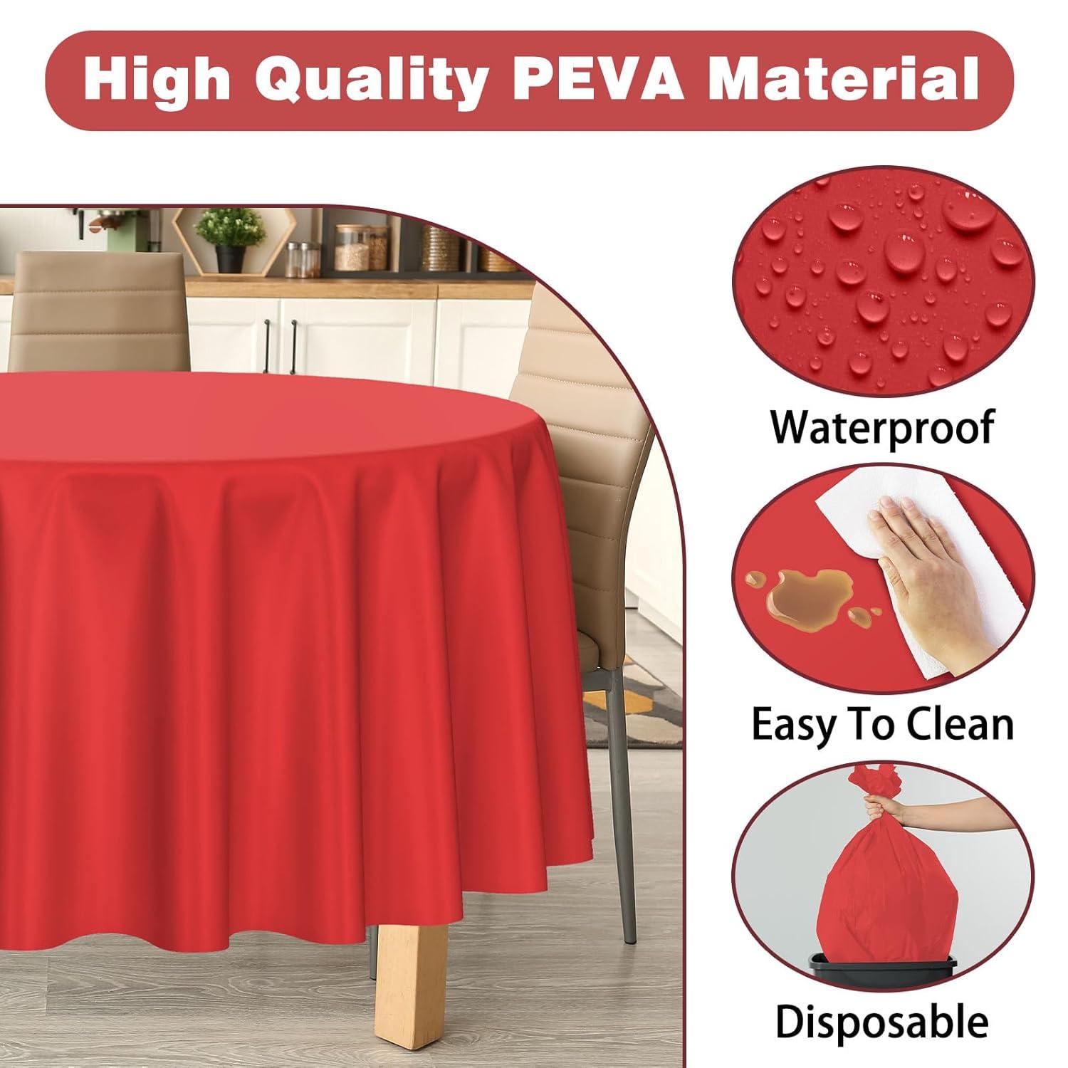 Crown Display Premium Quality Plastic Tablecloth 84 Inch. Round- Red- 6 Packs