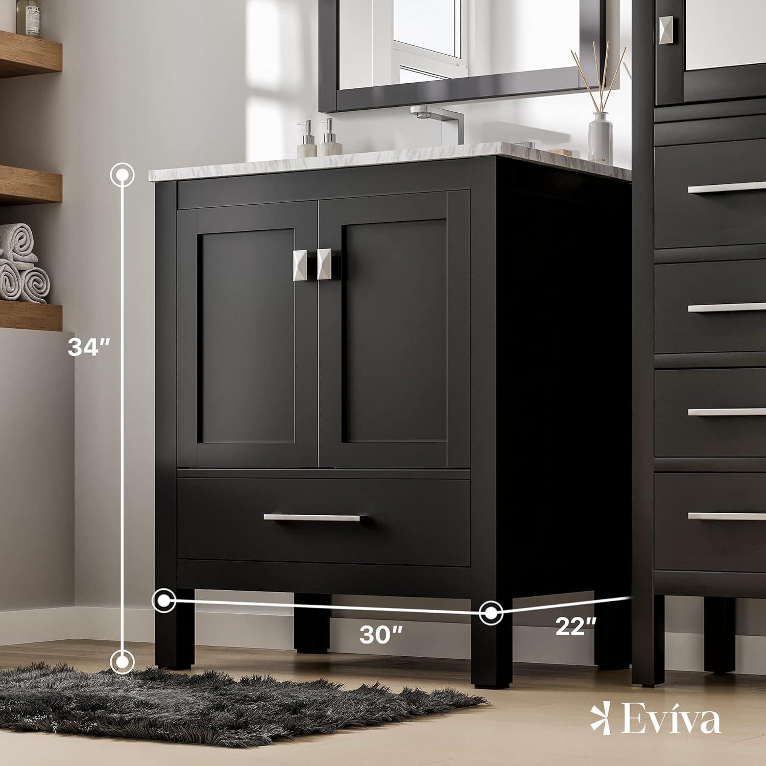 Eviva Aberdeen 30" Espresso Transitional Bathroom Vanity w/ White Carrara Top