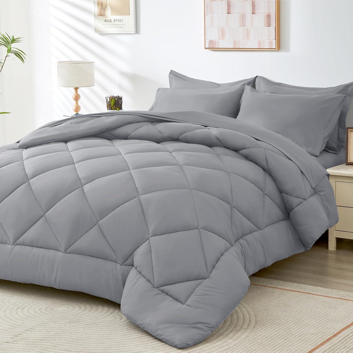 Full Size Gray Microfiber Reversible Bed in a Bag Set