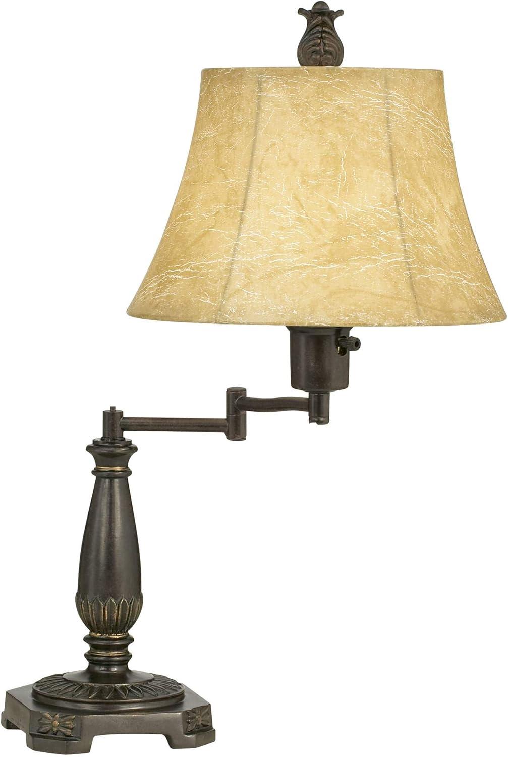 Regency Hill Traditional Accent Table Lamp Swing Arm 22.5" High Bronze Metal Faux Leather Bell Leather Shade for Living Room Family Bedroom