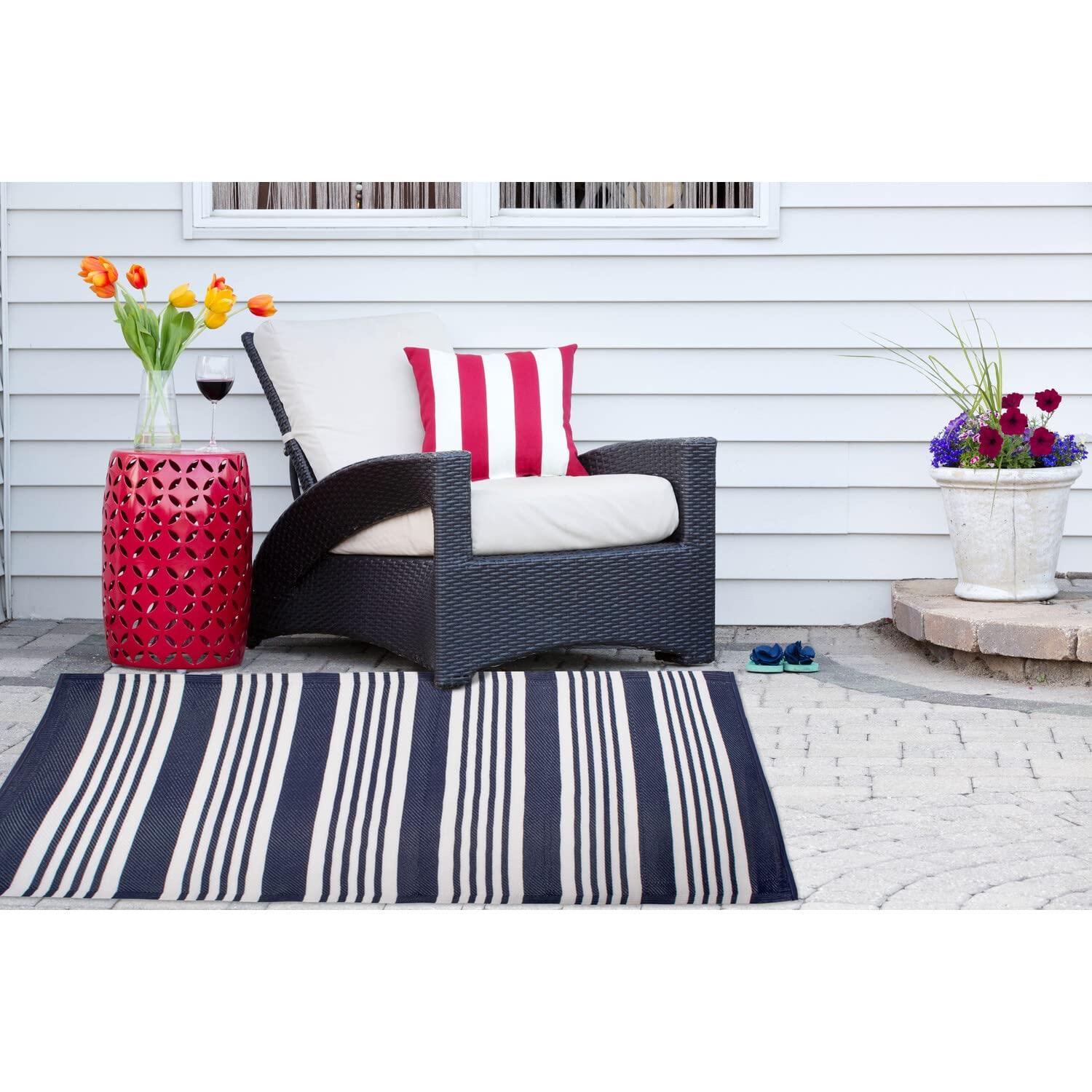DII Outdoor Rug Collection Reversible Woven Polypropylene Mat, 4x6-Feet, Nautical Blue
