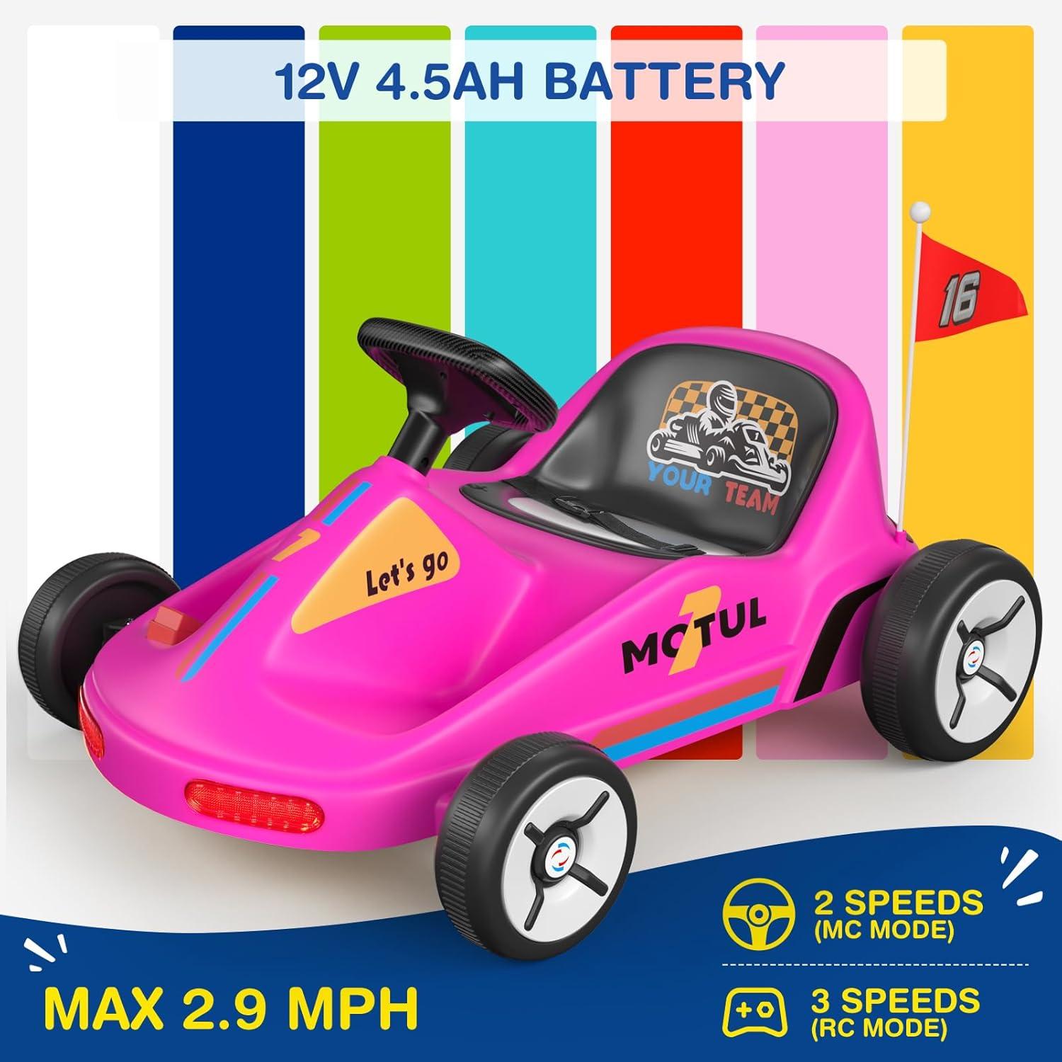 Tobbi 12v Kids Go Kart, Outdoor Battery Powered Ride On Car For Boys And Girls Aged 3-8, Childrens Electronic Toy Go Kart With 2 Speed Modes, Remote Control,bluetooth