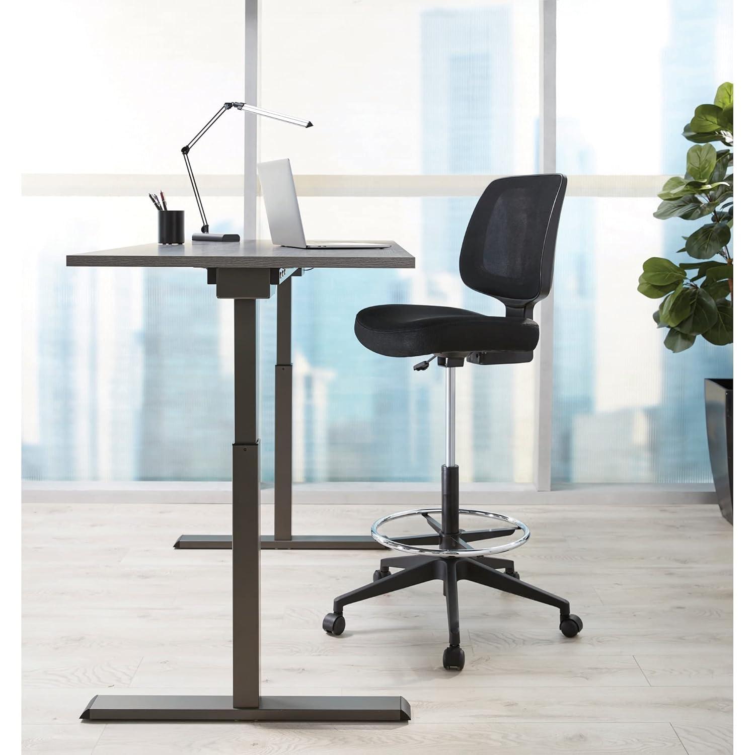 Realspace® Laristo Mesh/Fabric Mid-Back Drafting Chair, Black, BIFMA Compliant