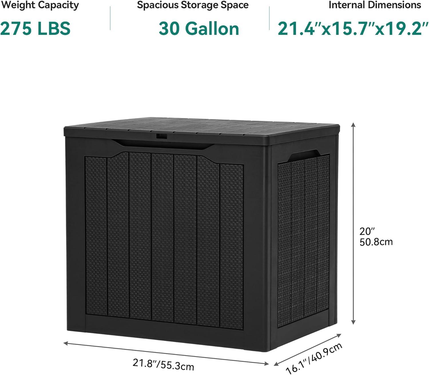 YITAHOME 32 Gallon Rattan Deck Box, Indoor Outdoor Storage Box for Patio Furniture, Pool Accessories, Cushions, Garden Tools, Sports Equipment, Waterproof Resin with Lockable Lid & Side Handles, Black