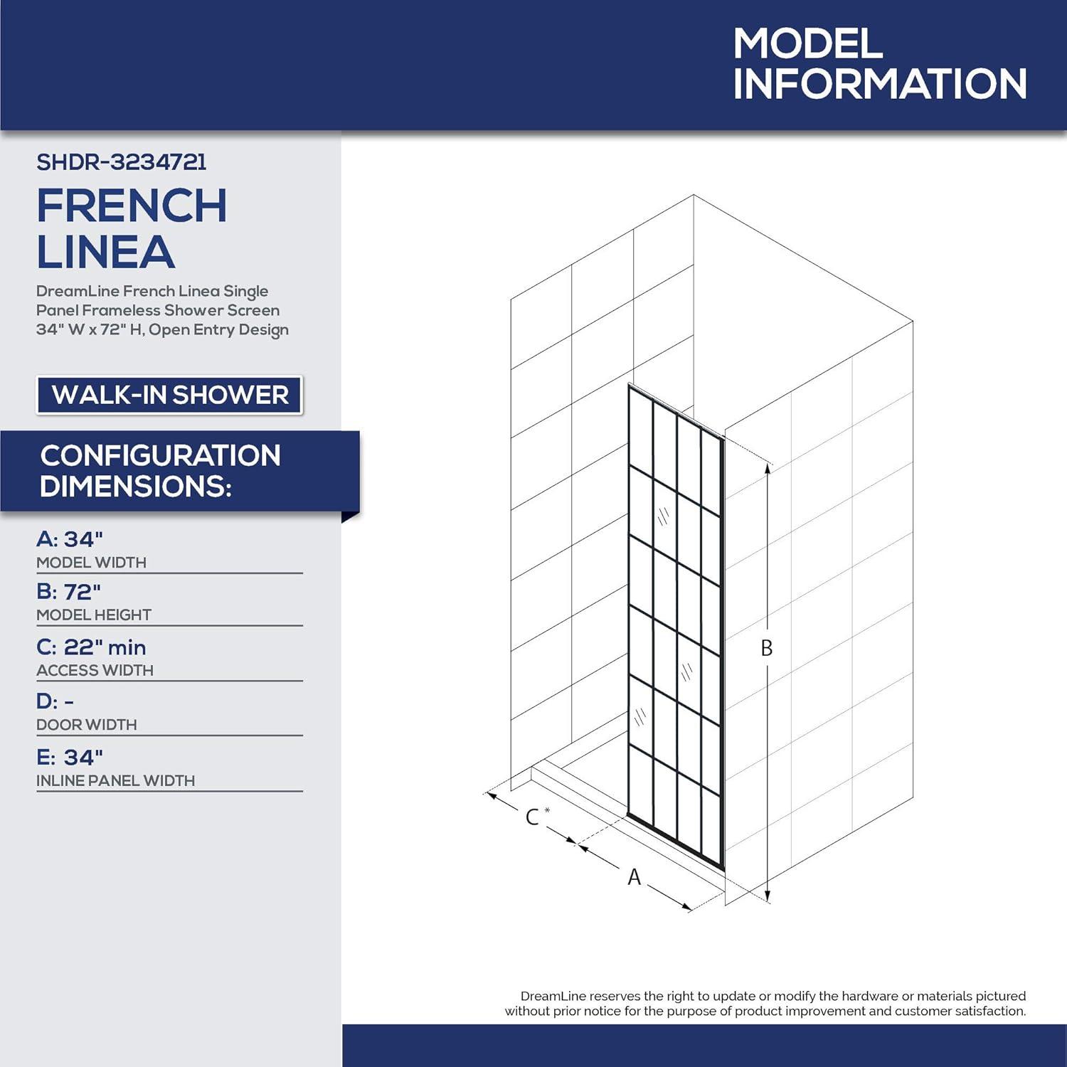 French Linea 34" W x 72" H Frameless Shower Door with ClearMax™ Technology